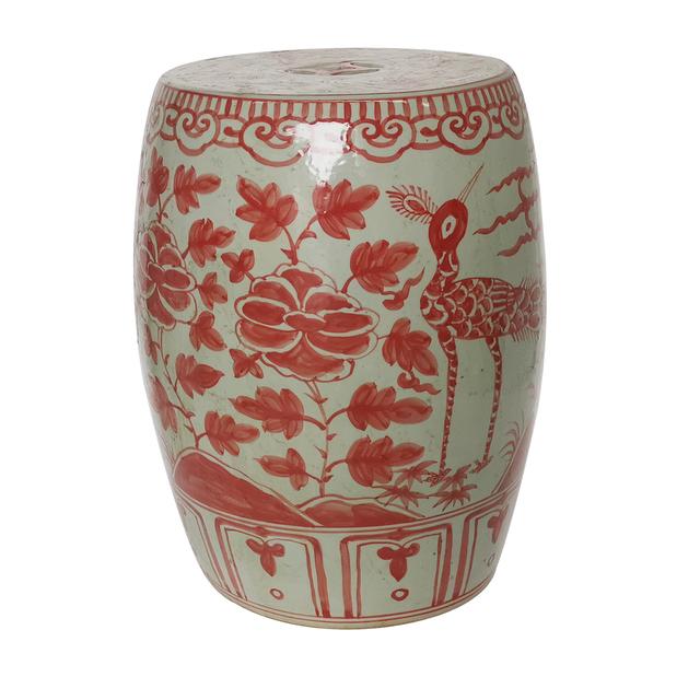 Legend of Asia Coral Red Bird Village Garden Stool