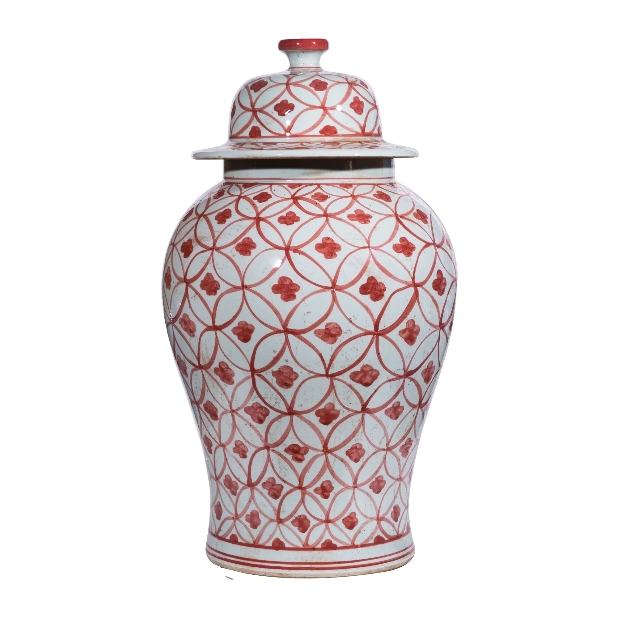 Legend of Asia Coral Red Coin Flower Temple Jar