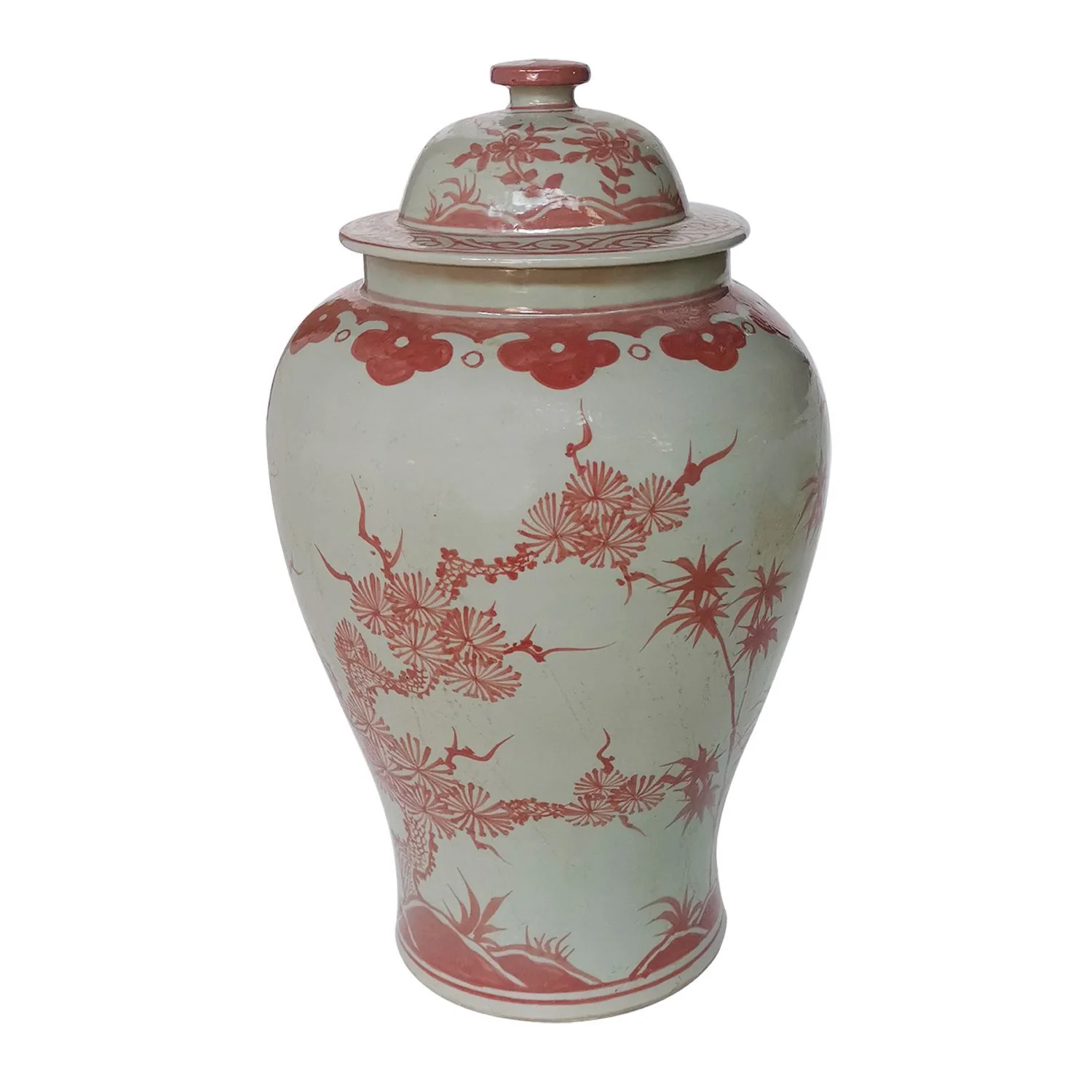 Legend of Asia Coral Red Plum Tree Temple Jar
