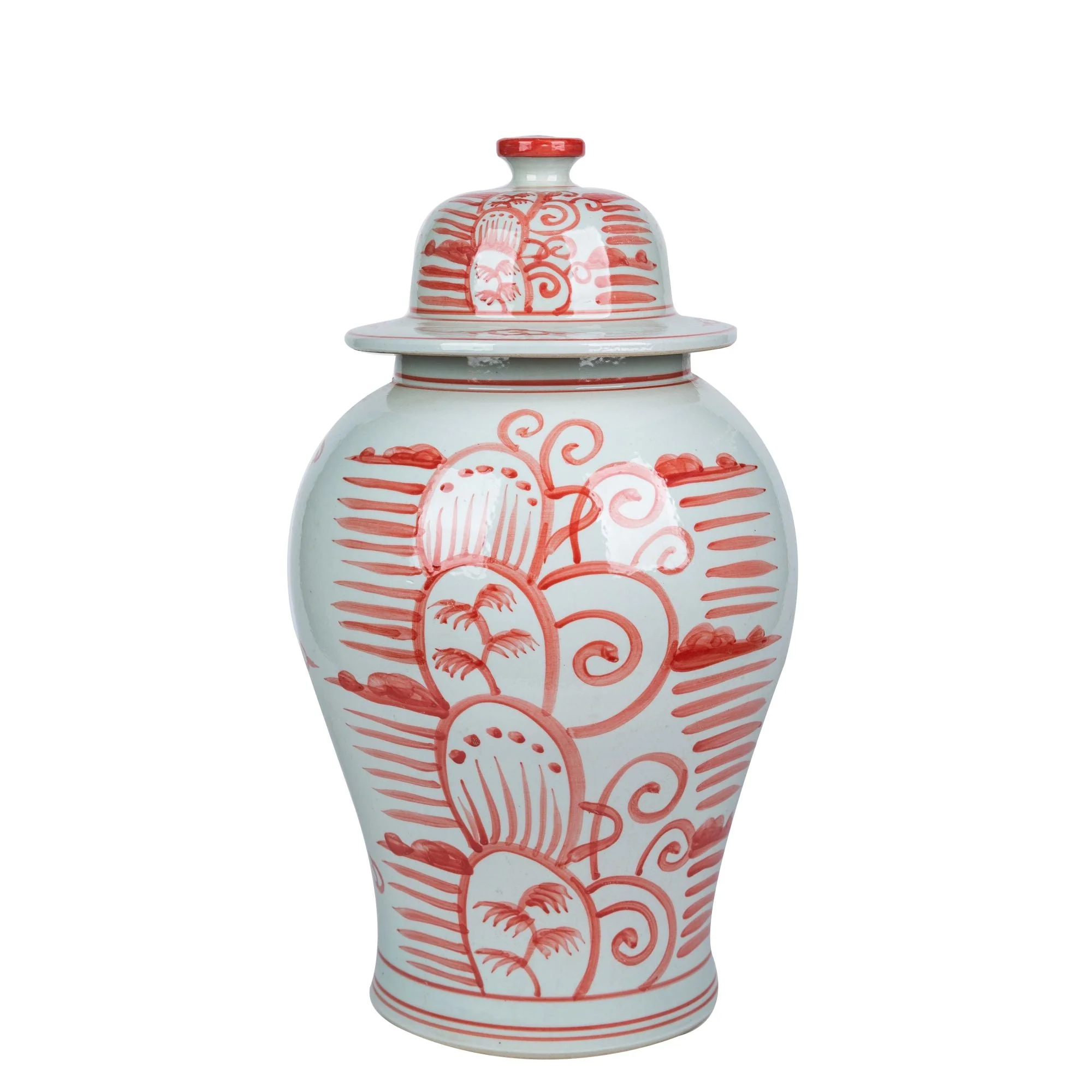 Legend of Asia Coral Red Temple Jar Breeze Motif
