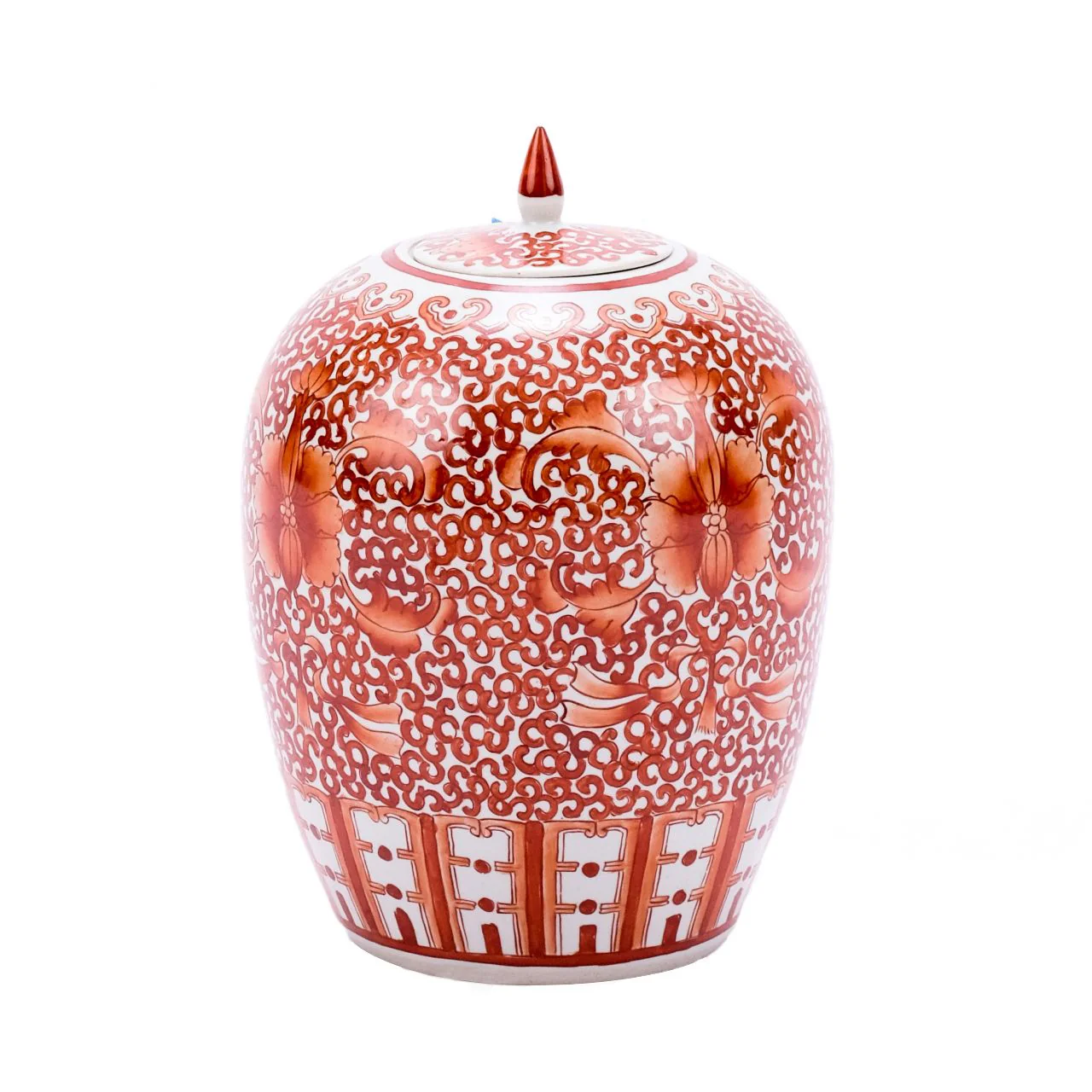 Legend of Asia Coral Red Twisted Lotus Ginger Jar