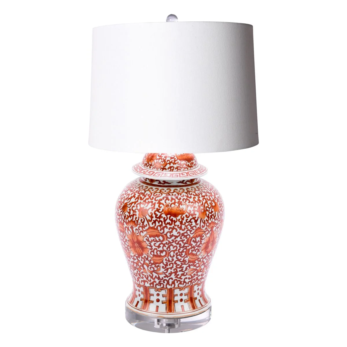 Legend of Asia Coral Red Twisted Lotus Jar Lamp