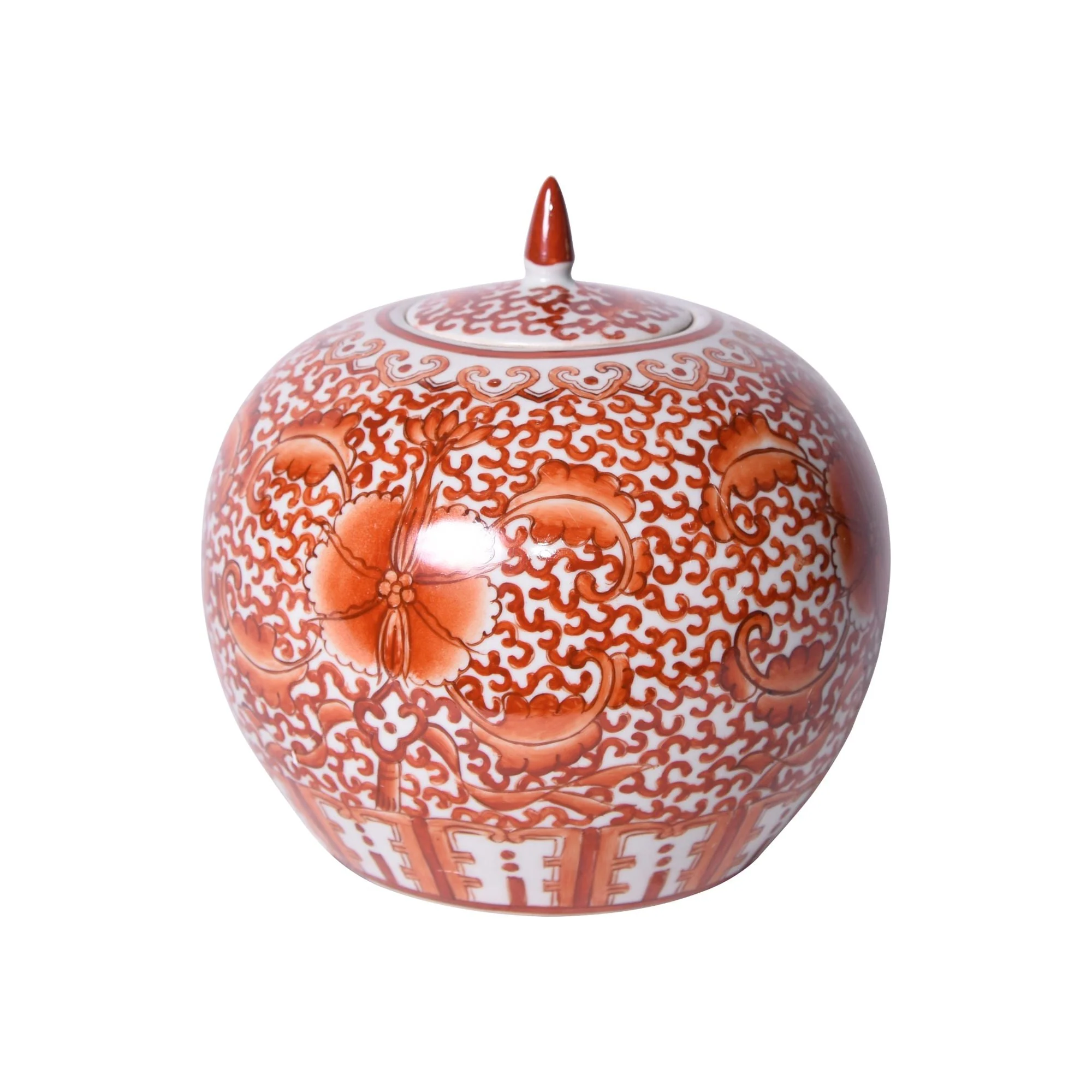Legend of Asia Coral Red Twisted Lotus Melon Jar