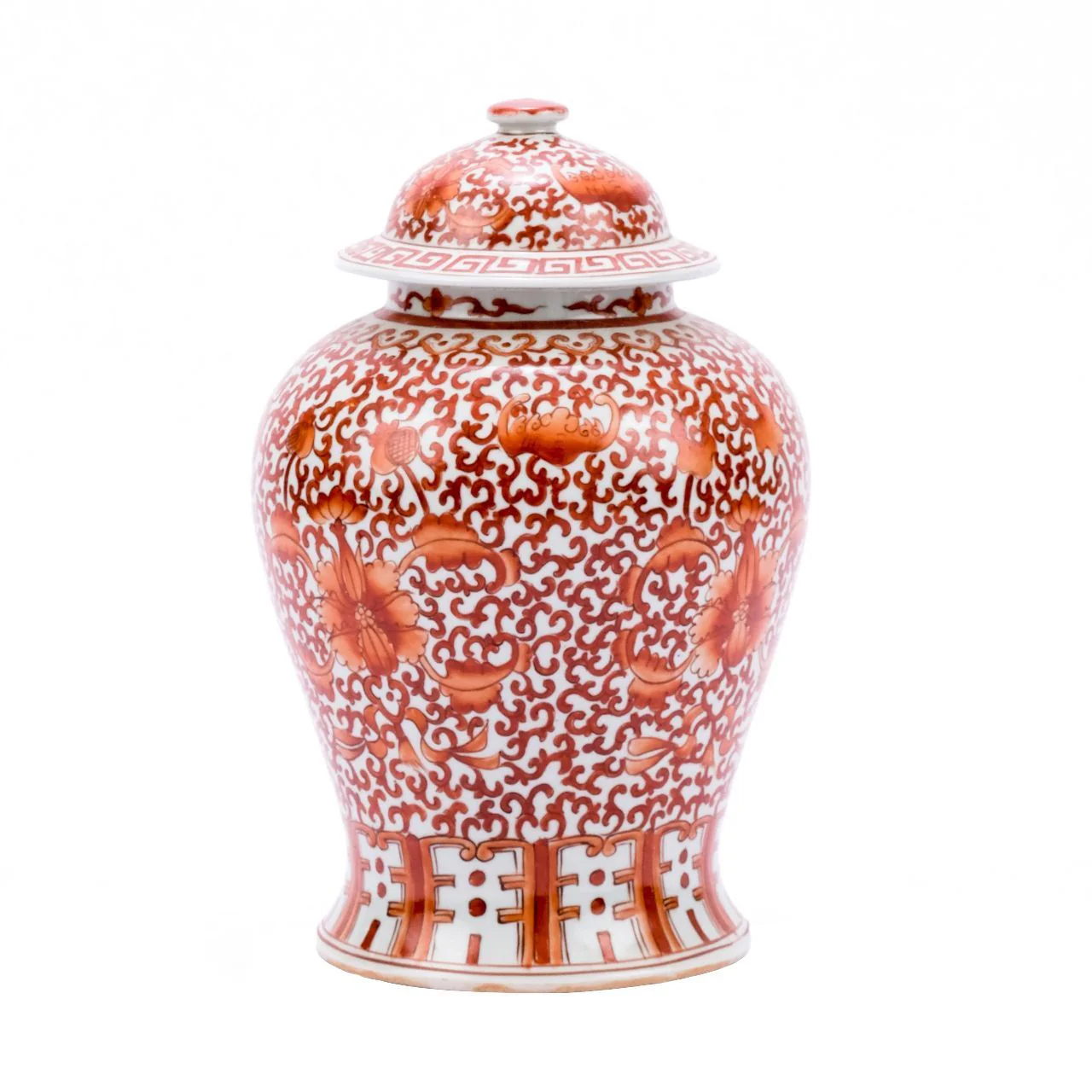 Legend of Asia Coral Red Twisted Lotus Temple Jar