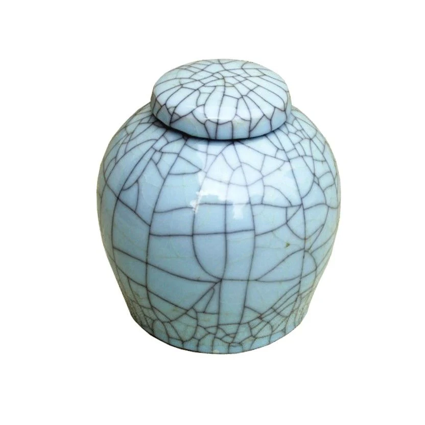 Legend of Asia Crackle Celadon Lidded Round Ming Jar