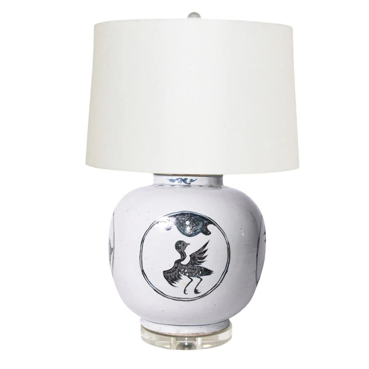 Legend of Asia Crane Turtle Motif Indigo Medallion Jar Table Lamp