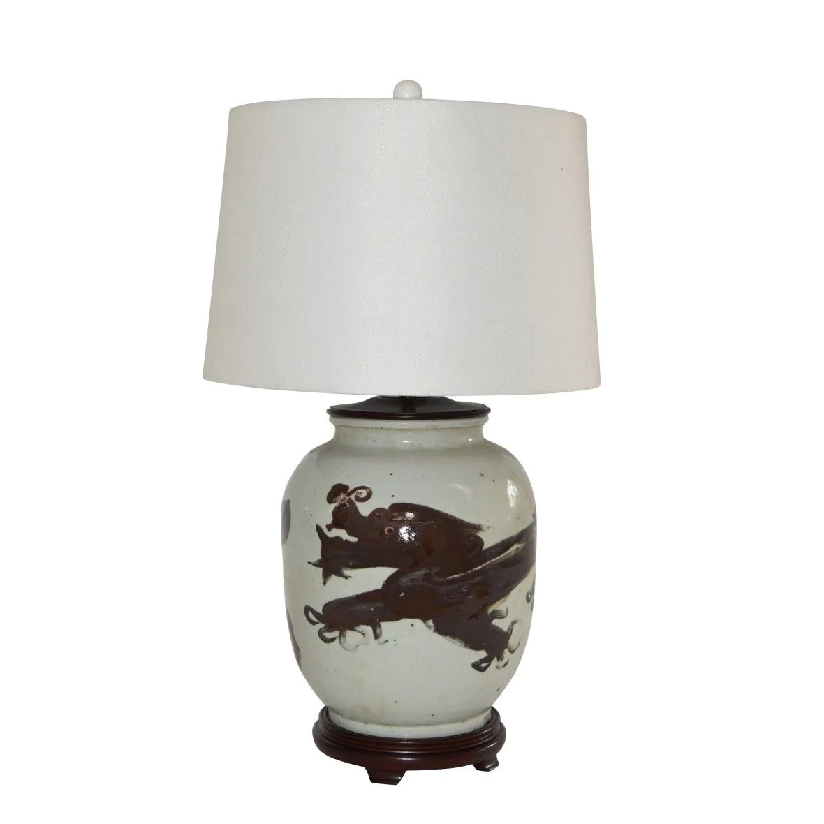 Legend of Asia Dark Brown Squash Vase Dragon Motif Lamp Wood Base