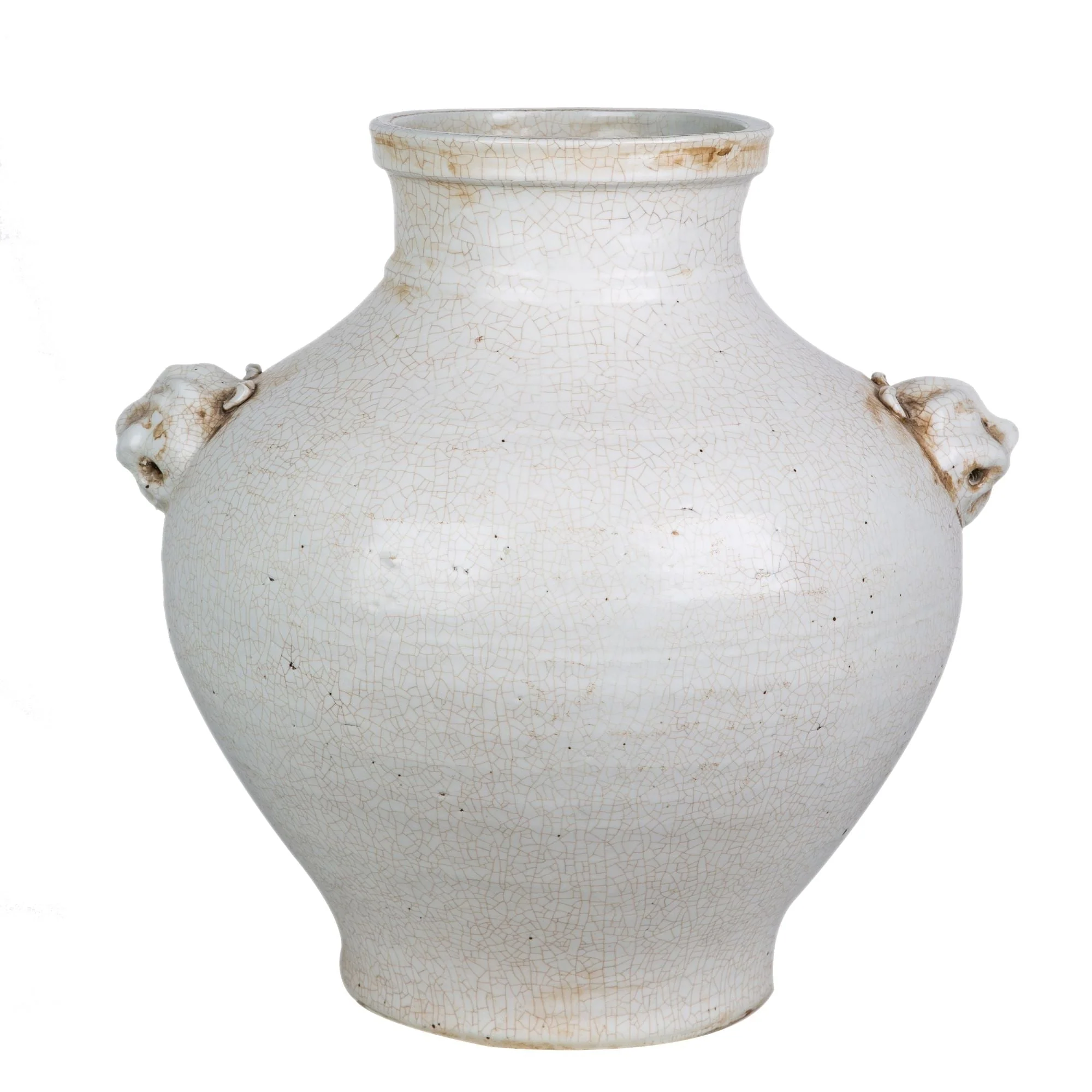 Legend of Asia Double Lion Head Handle Jar White Crackle