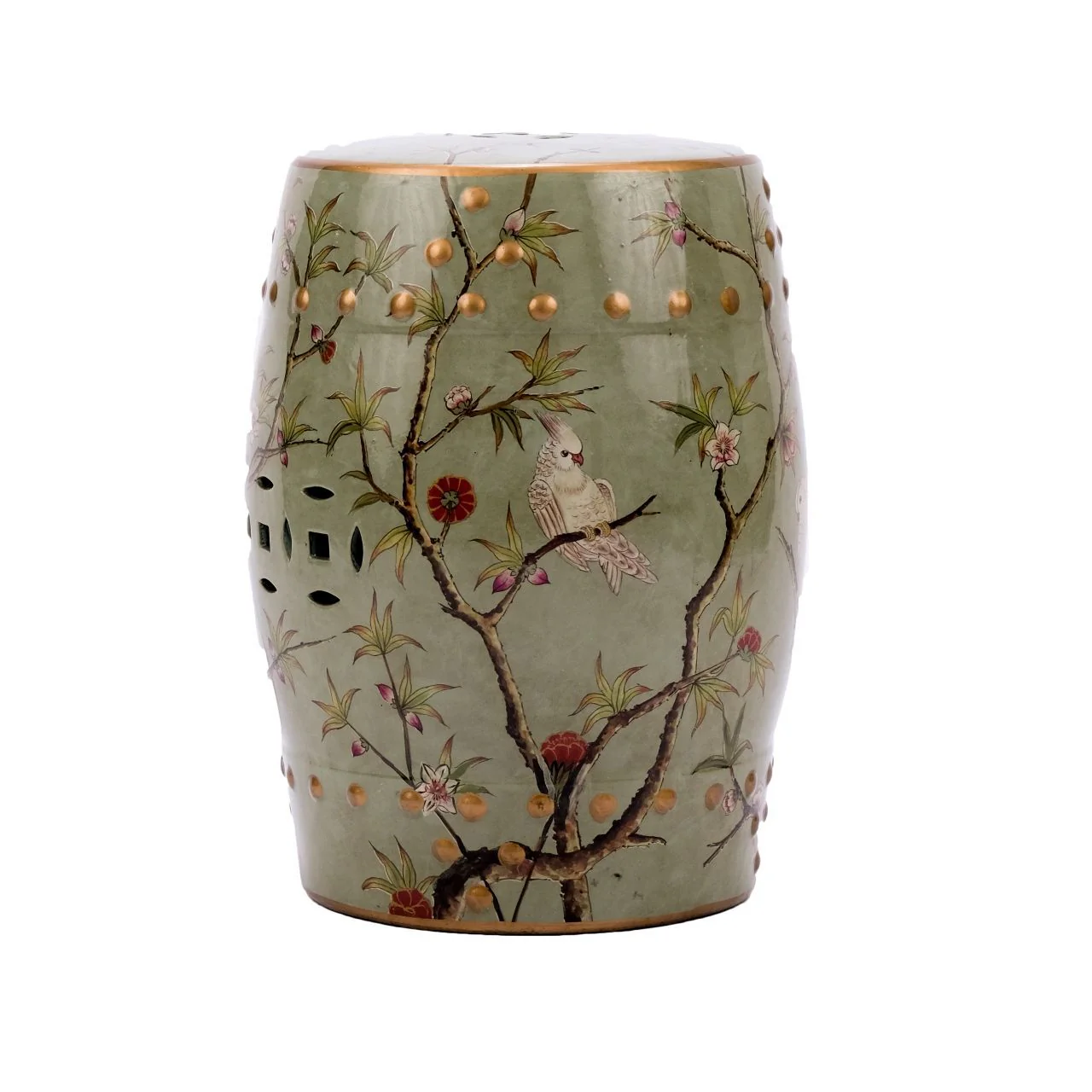 Legend of Asia Famille Rose Green Stool Parrot Floral Motif