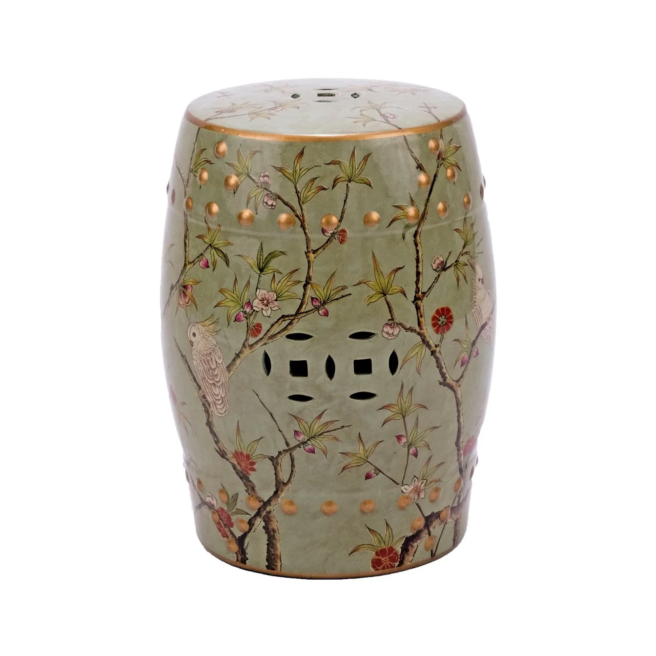 Legend of Asia Famille Rose Green Stool Parrot Floral Motif - Image 2