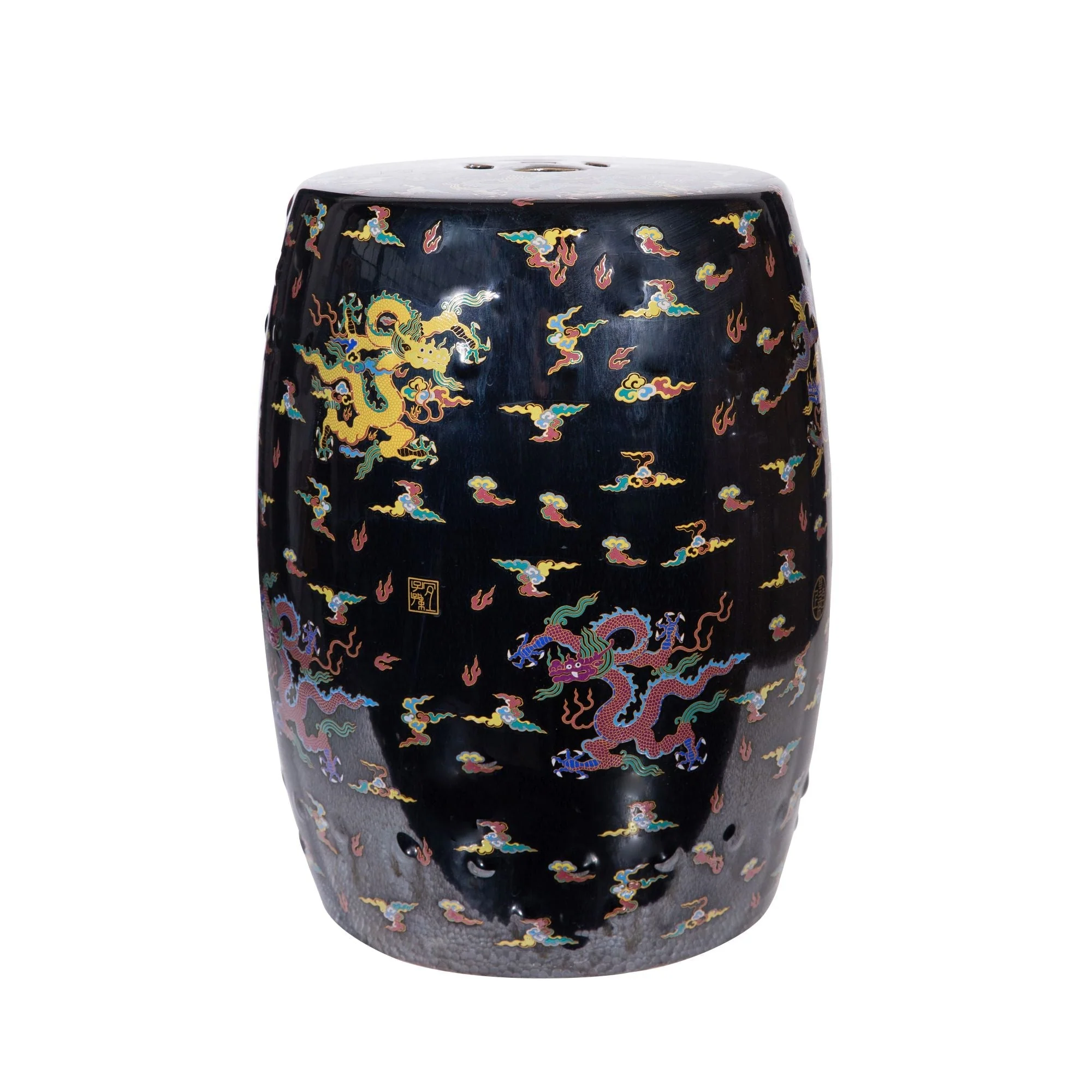 Legend of Asia Famille Verte Garden Stool W Dragon Black