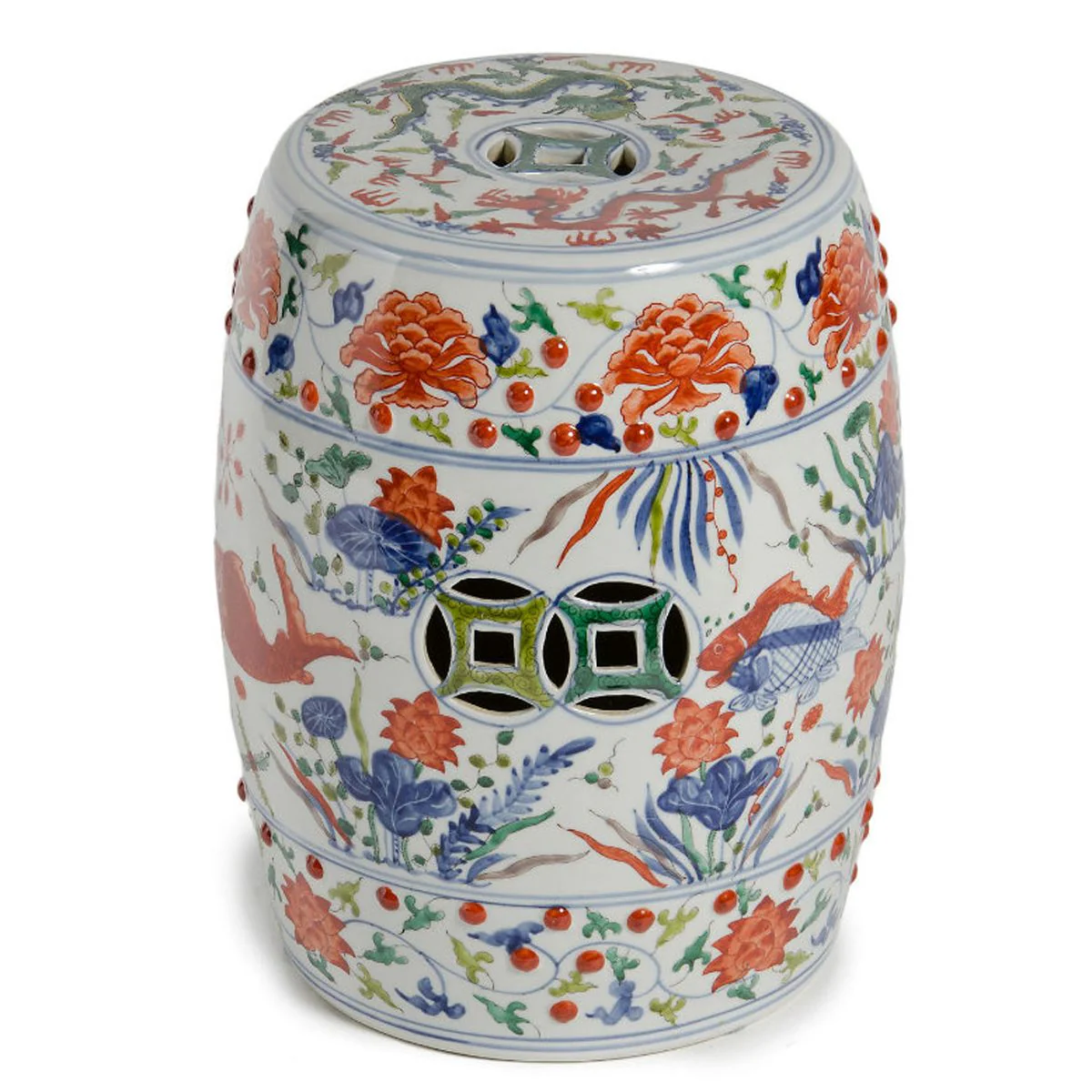 Legend of Asia Famille Verte Garden Stool W/ Fish Motif