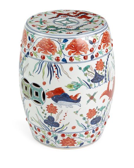 Legend of Asia Famille Verte Garden Stool W/ Fish Motif - Image 3