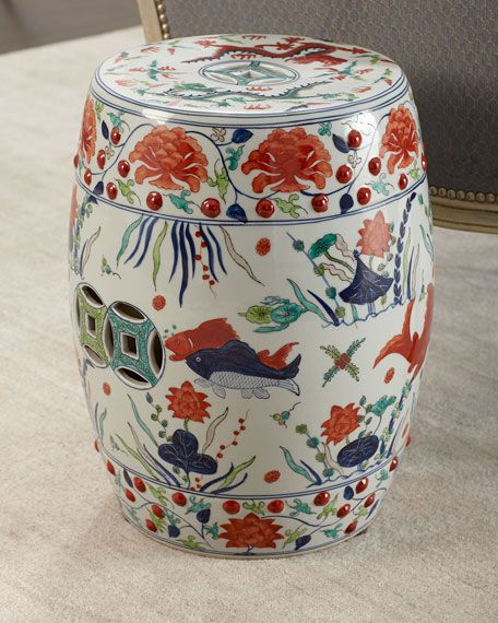 Legend of Asia Famille Verte Garden Stool W/ Fish Motif - Image 4
