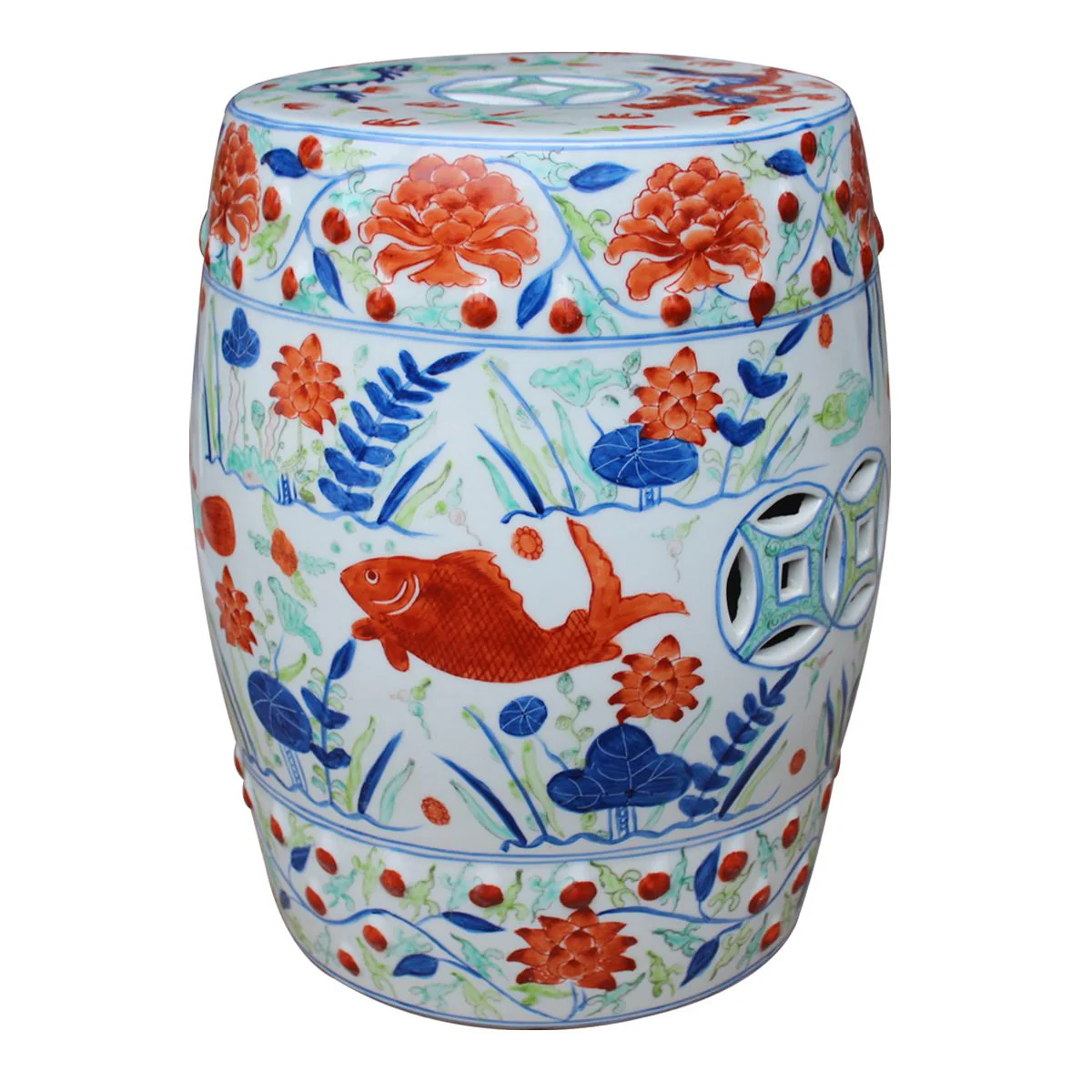 Legend of Asia Famille Verte Garden Stool W/ Fish Motif - Image 5