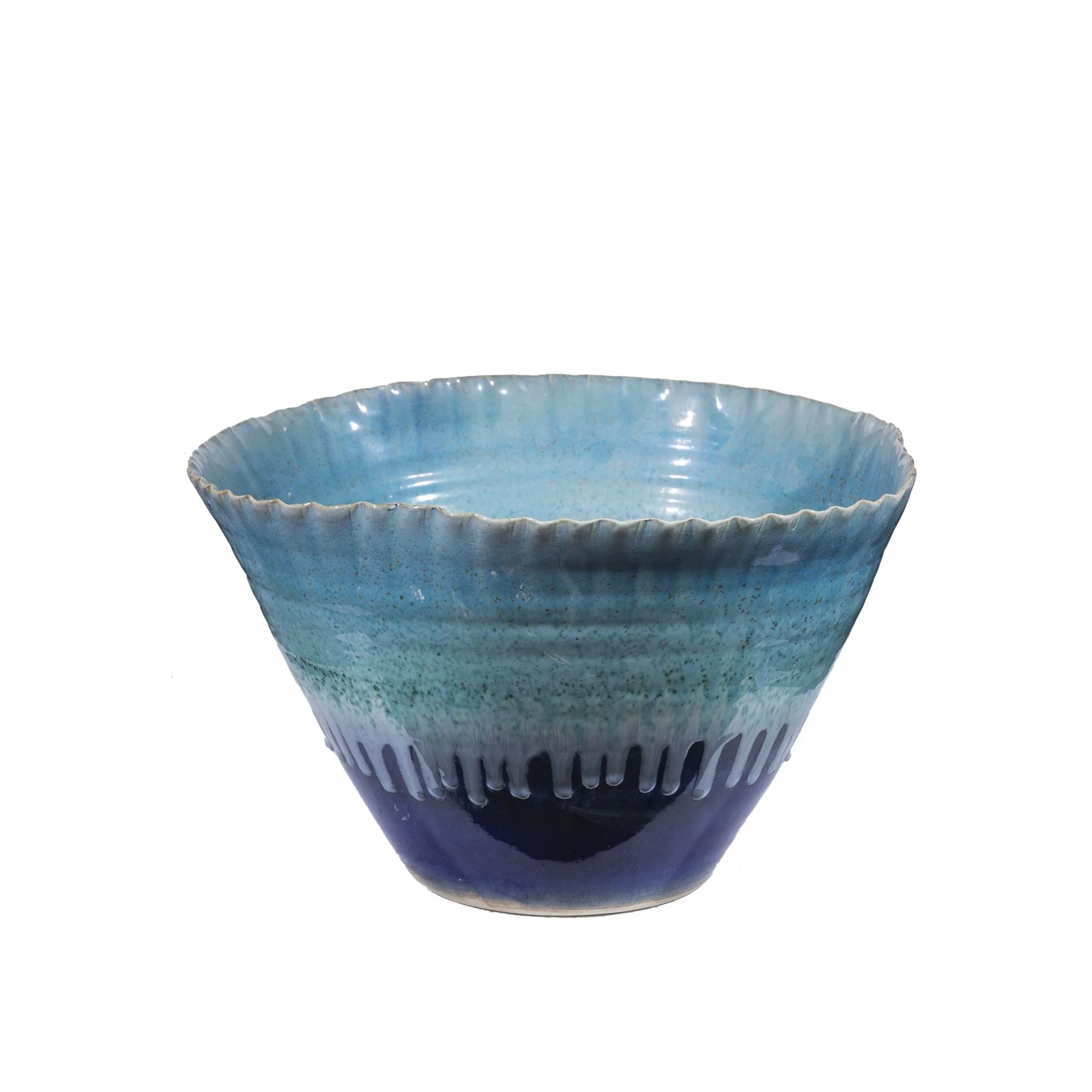 Legend of Asia Fluted Serving Bowl Reaction Glazed Blue