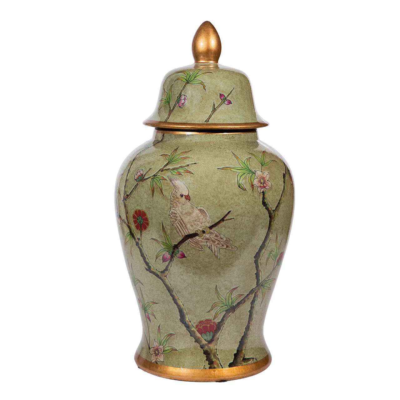 Legend of Asia Green Gilt Parrot Temple Jar