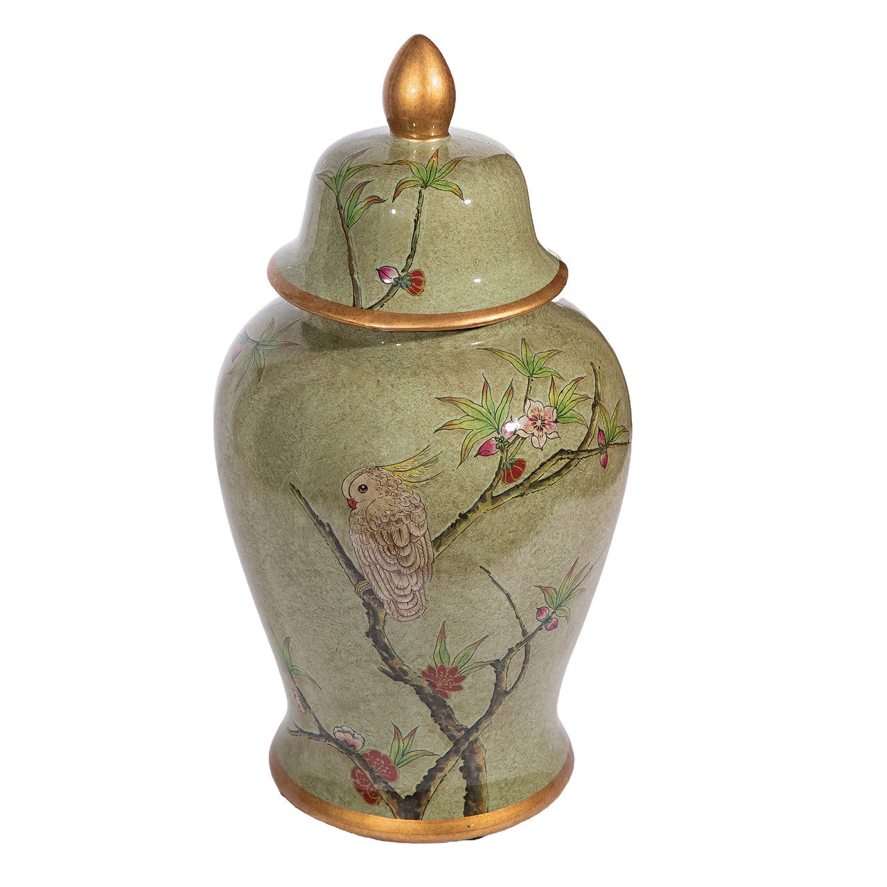Legend of Asia Green Gilt Parrot Temple Jar - Image 2