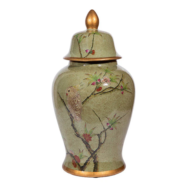 Legend of Asia Green Gilt Parrot Temple Jar - Image 3