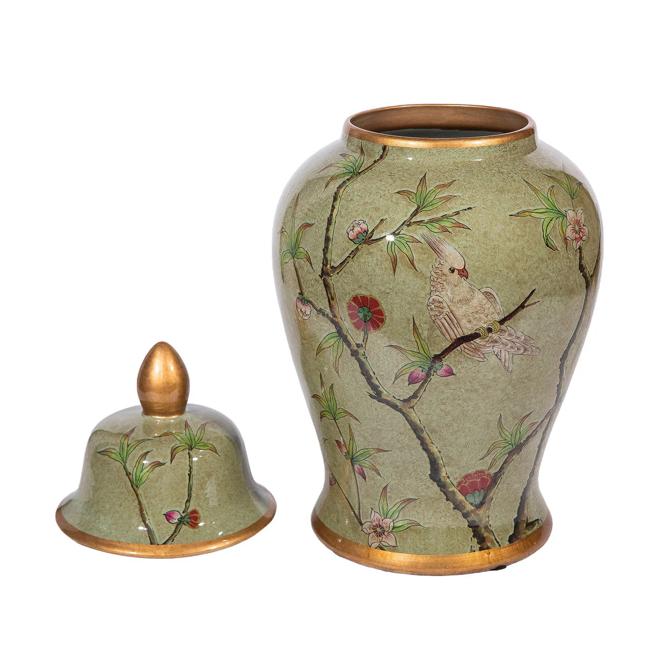 Legend of Asia Green Gilt Parrot Temple Jar - Image 4