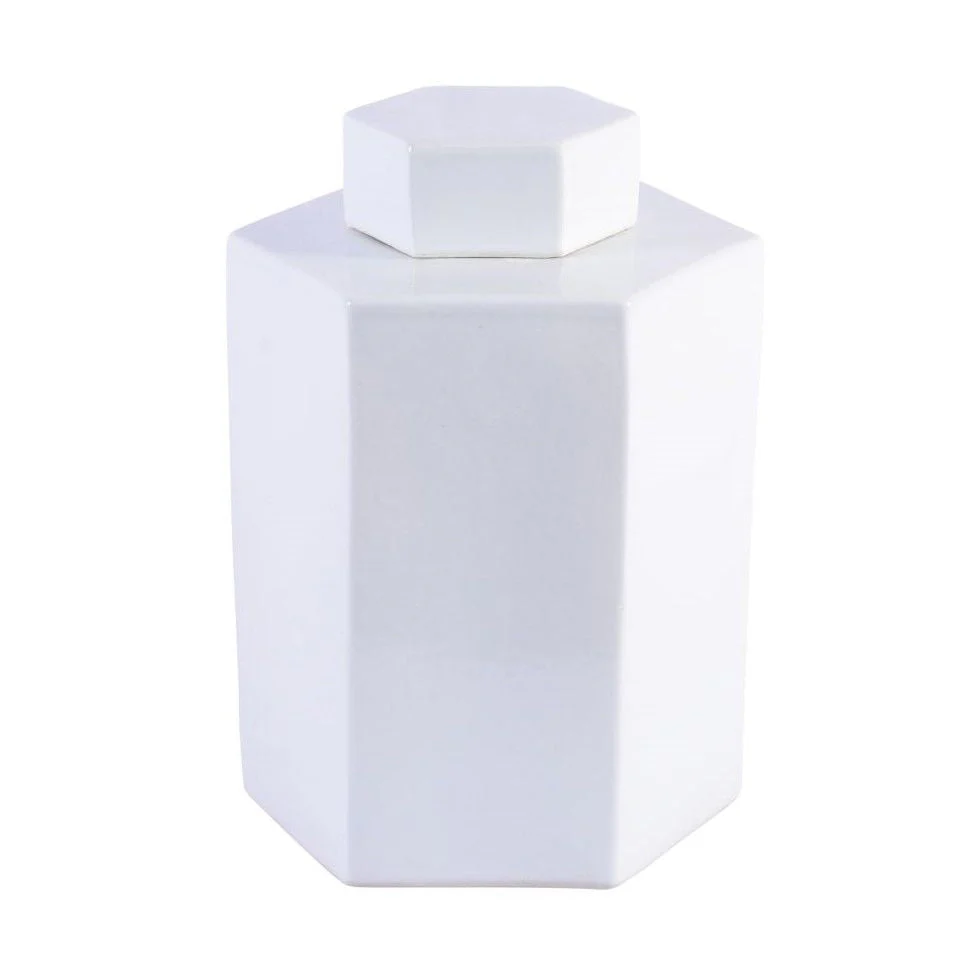 Legend of Asia Hex Tea Jar 14H - White