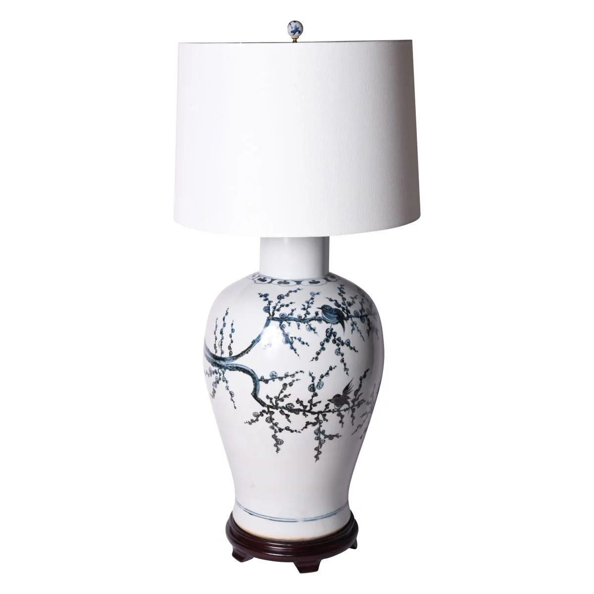 Legend of Asia Indigo Baluster Vase Magpie On Treetop Lamp Wooden Base
