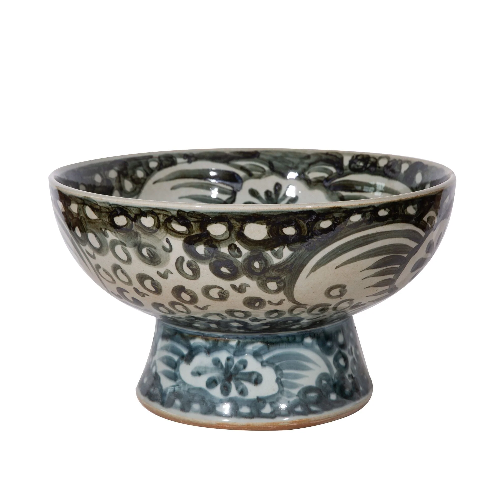 Legend of Asia Indigo Blue Sea Flower Serving Bowl Tall Base