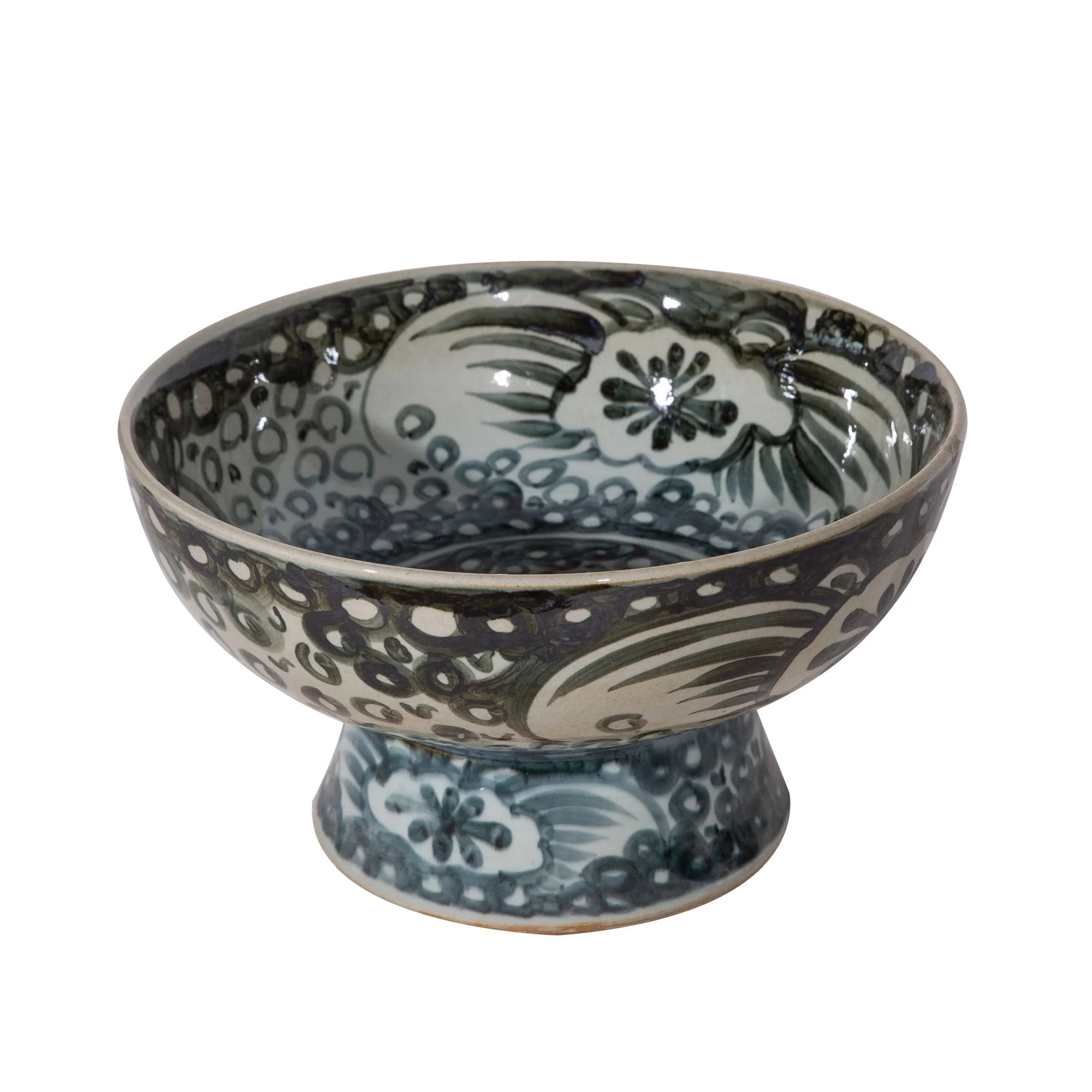 Legend of Asia Indigo Blue Sea Flower Serving Bowl Tall Base - Image 2