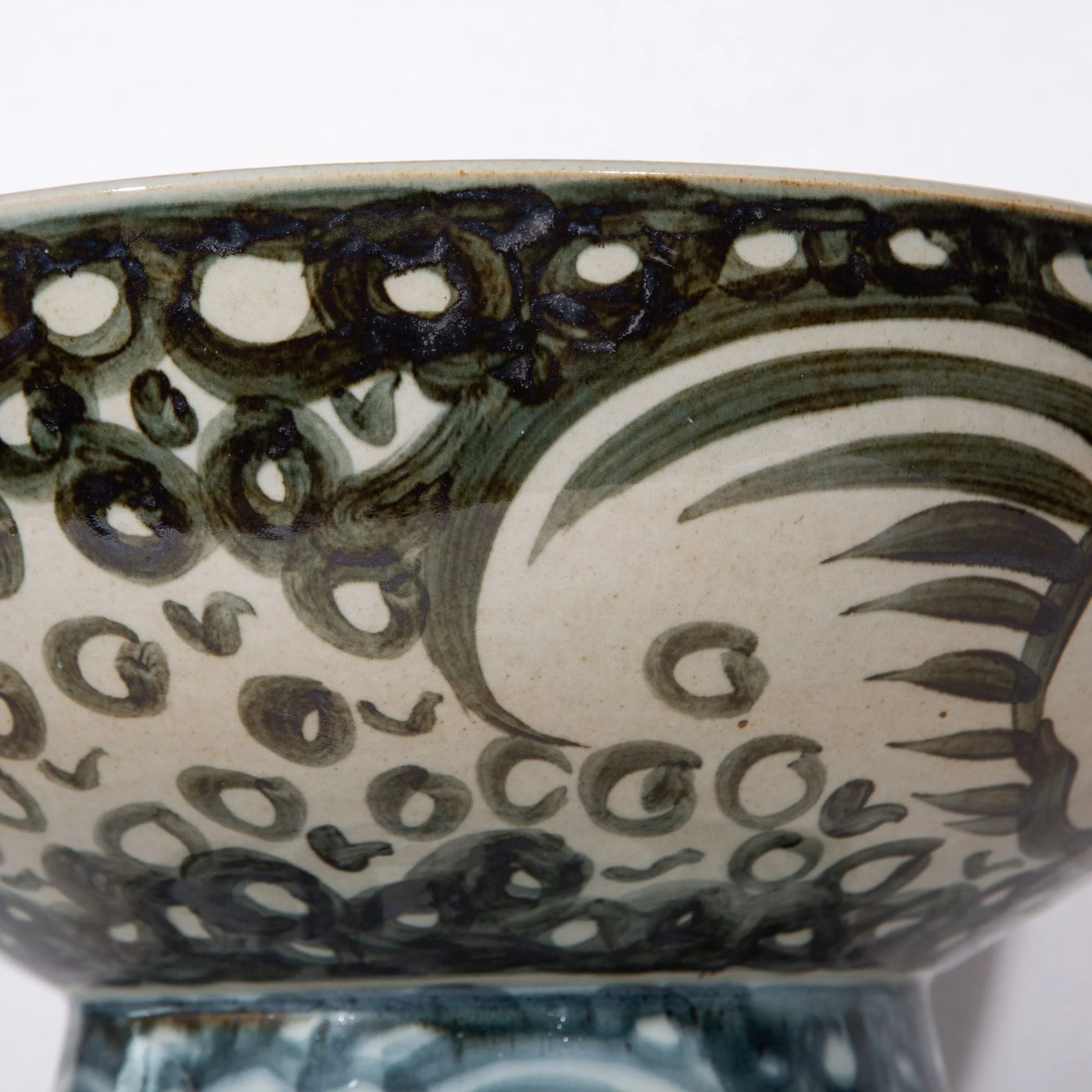Legend of Asia Indigo Blue Sea Flower Serving Bowl Tall Base - Image 3
