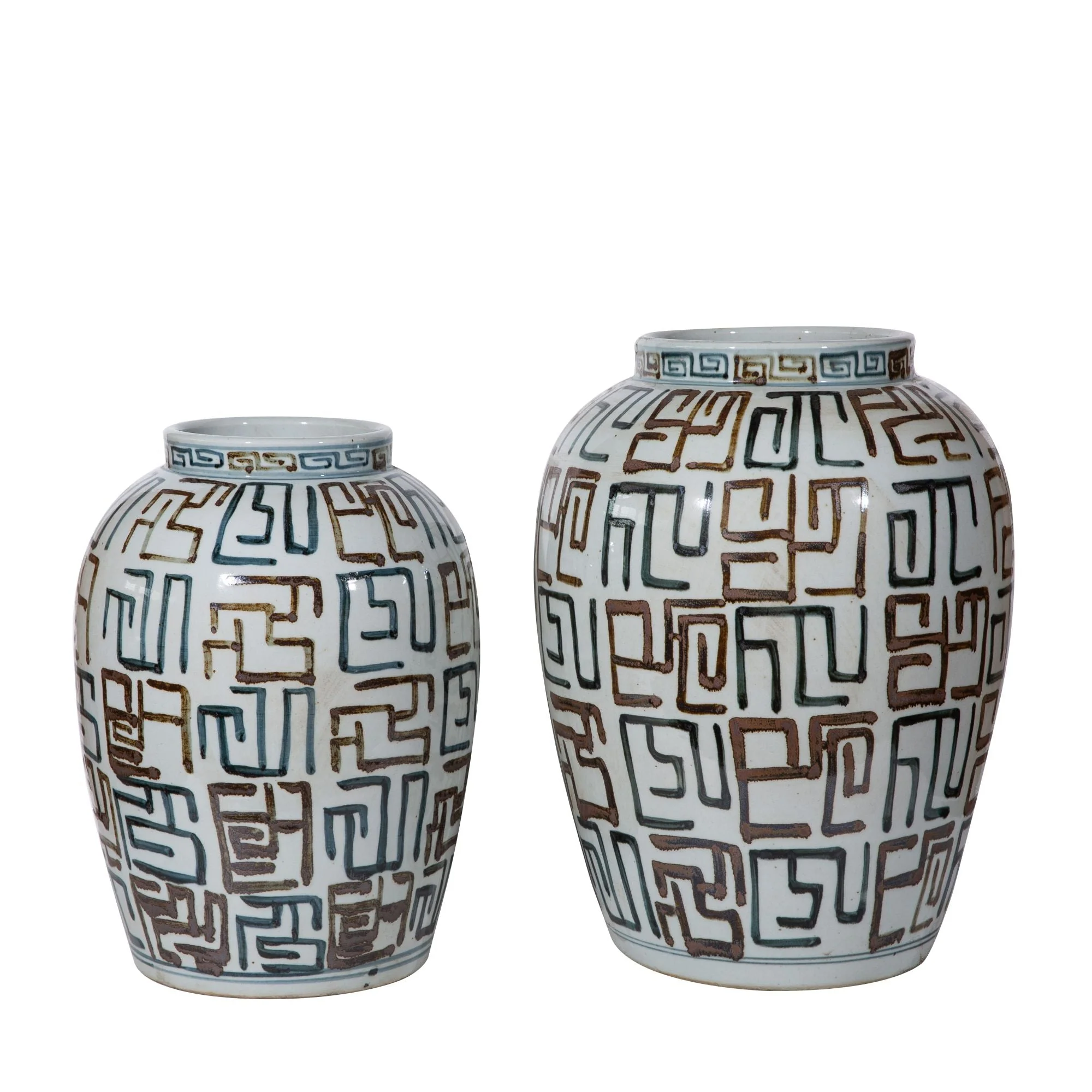 Legend of Asia Indigo Brown Maze Jar - Image 2