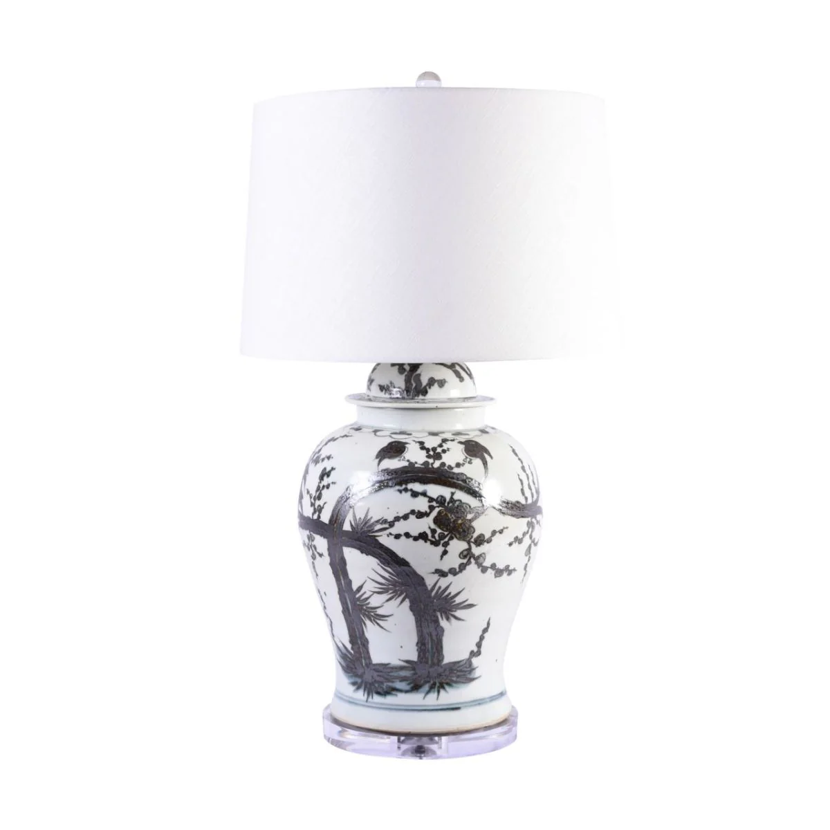 Legend of Asia Indigo Magpie On Plum Treetop Temple Jar Lamp