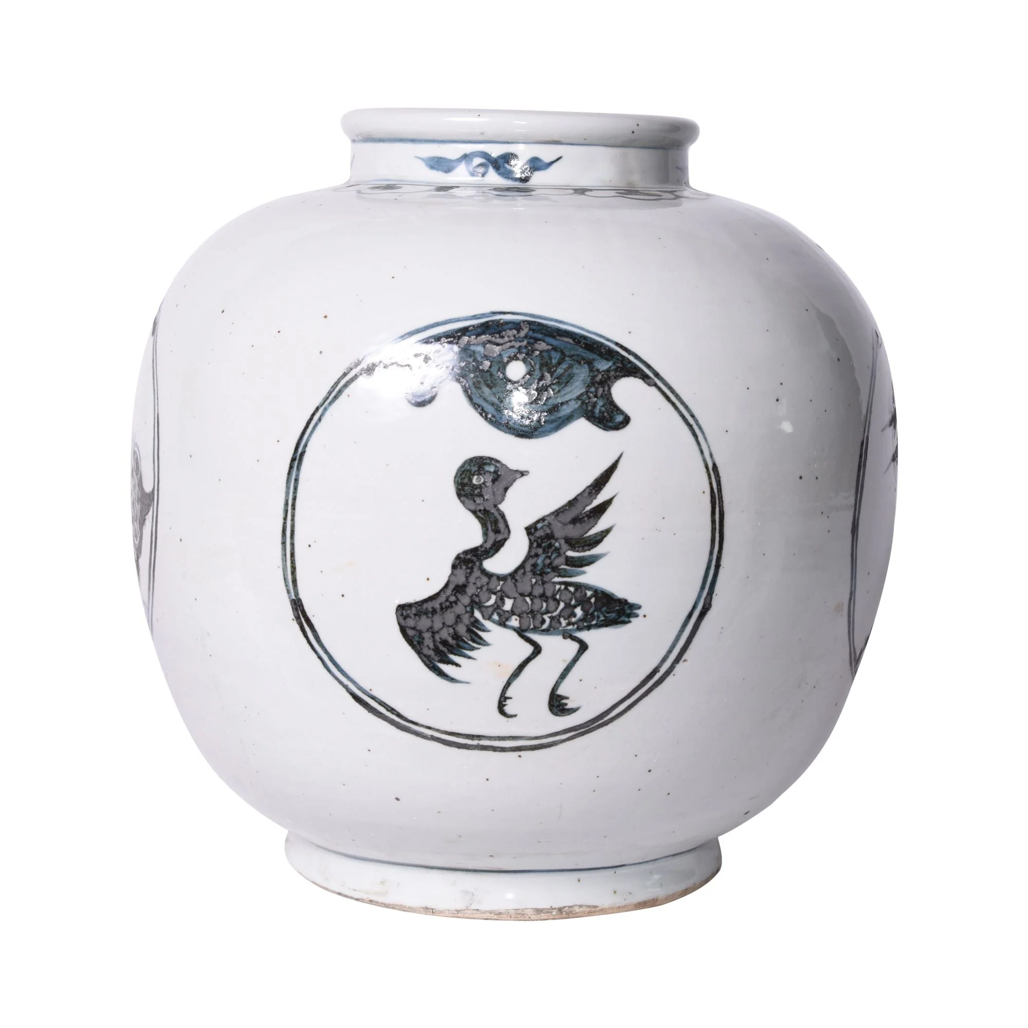 Legend of Asia Indigo Medallion Jar Crane Turtle Motif