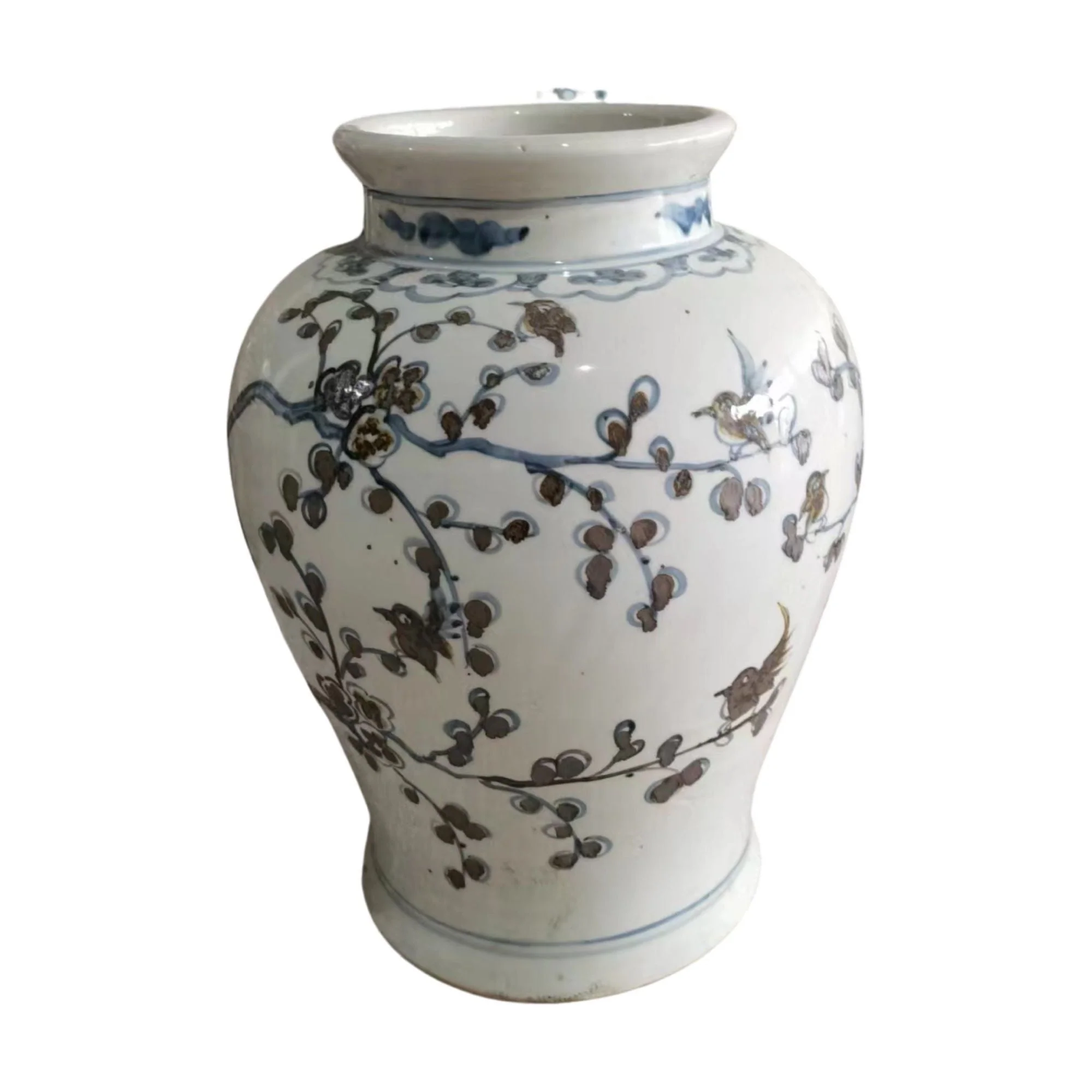 Legend of Asia Indigo Plum Jar With Brown Bird