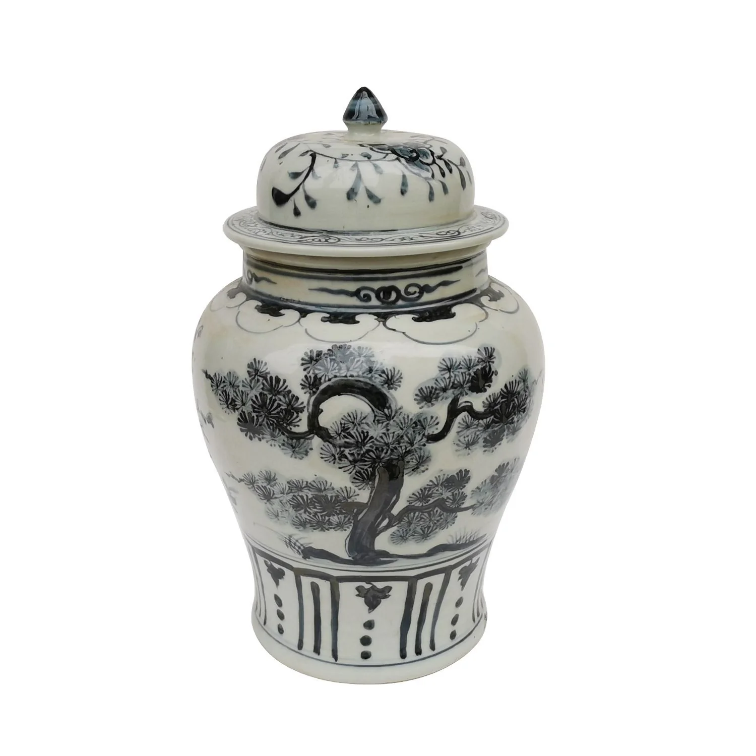 Legend of Asia Indigo Porcelain Temple Jar Plants Motif Small