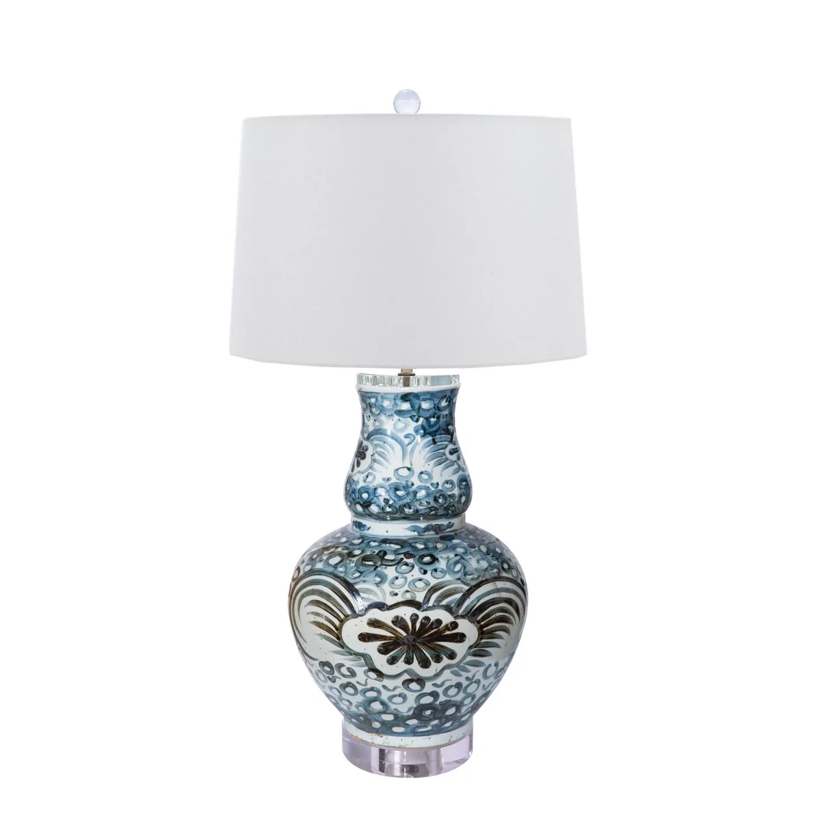 Legend of Asia Indigo Sea Flower Gourd  Vase Lamp Acrylic Base
