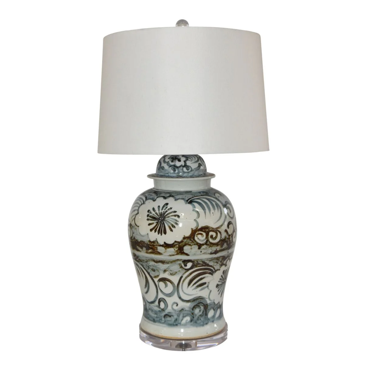 Legend of Asia Indigo Sea Flower Temple Jar Lamp