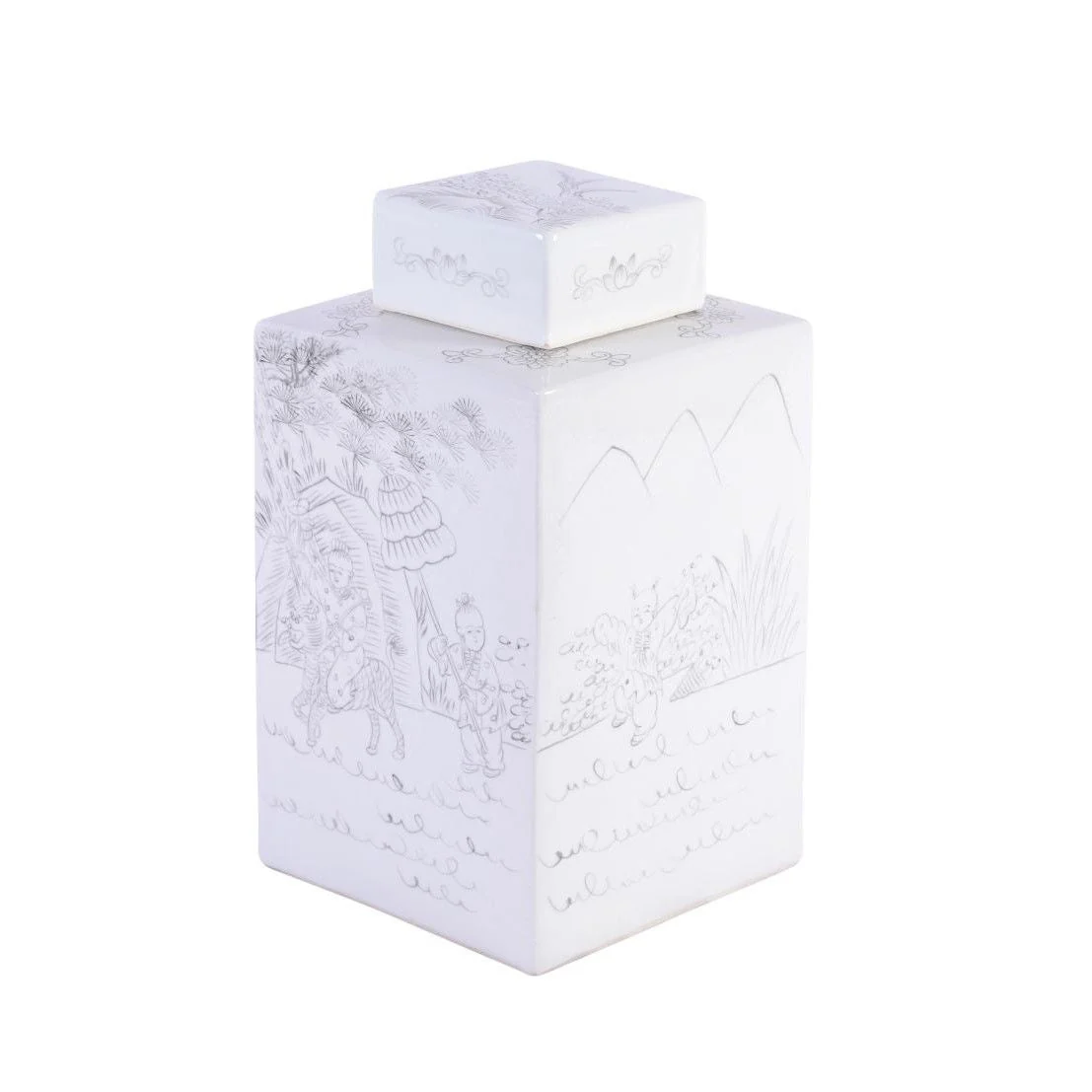 Legend of Asia Ink Painting Sq Tea Jar With Playful Kids