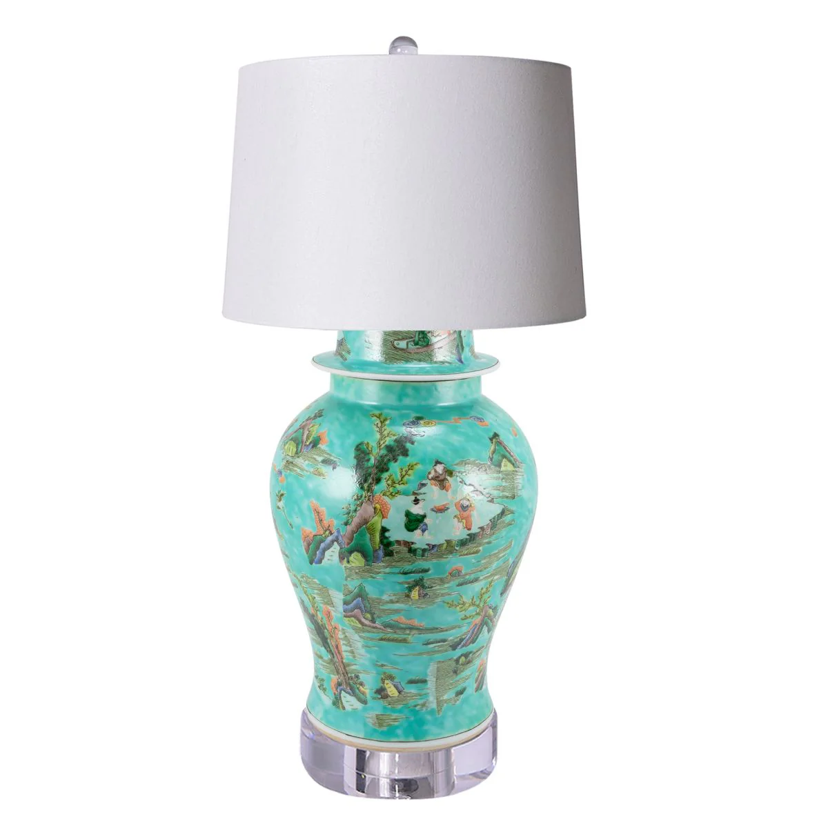 Legend of Asia Lamp Of Chinoiserie Green Landscape Temple Jar