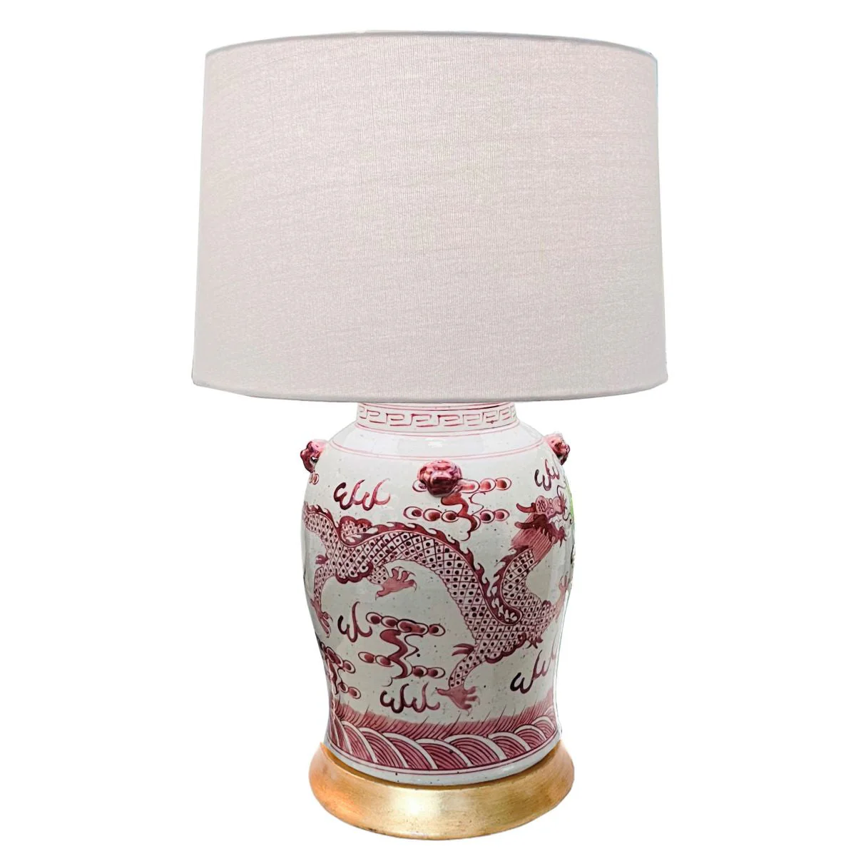 Legend of Asia Lamp Of Rustic Red Dragon Jar Acrylic Cap Gold Base