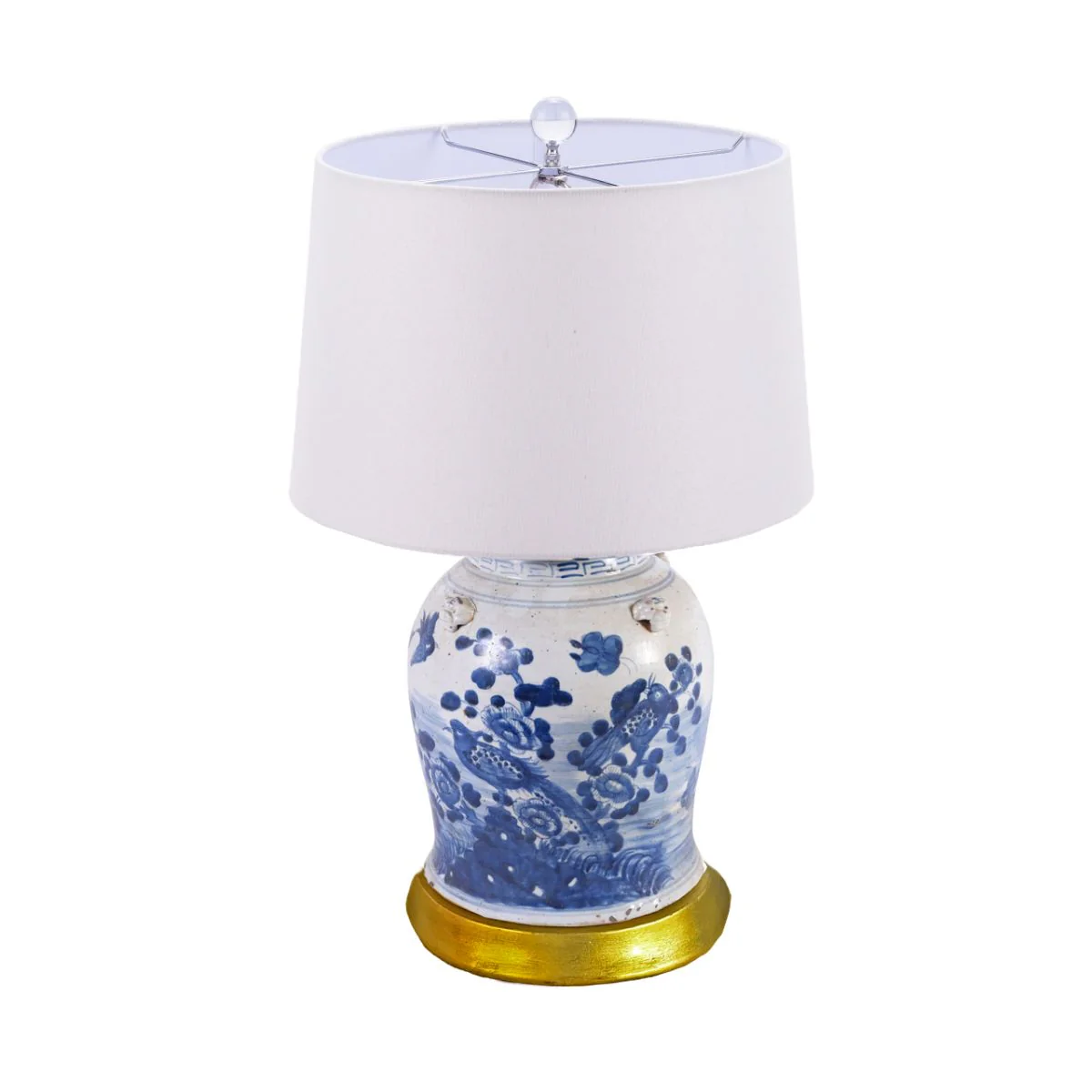 Legend of Asia Lamp Vintage Flower Bird Jar Acrylic Cap Gold Leaf Base