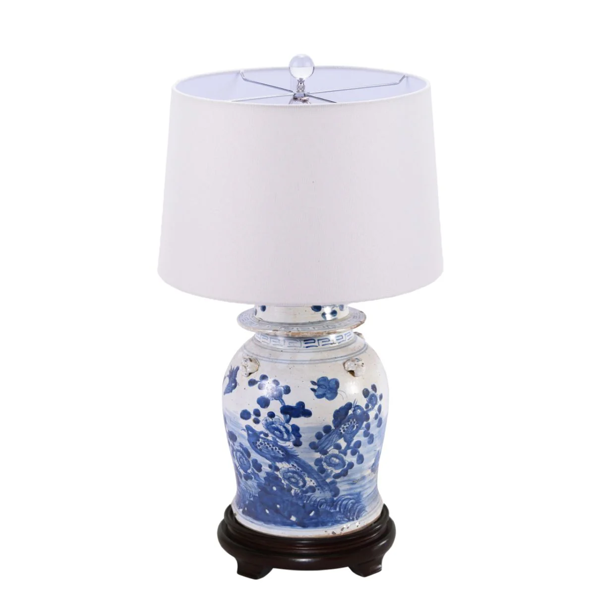 Legend of Asia Lamp Vintage Flower Bird Jar Wood Base