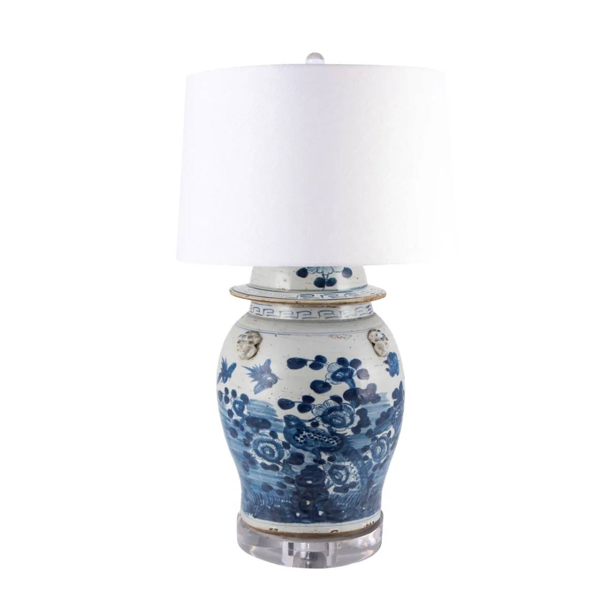 Legend of Asia Lamp Vintage Large Flower Bird Temple Jar Acrylic Base