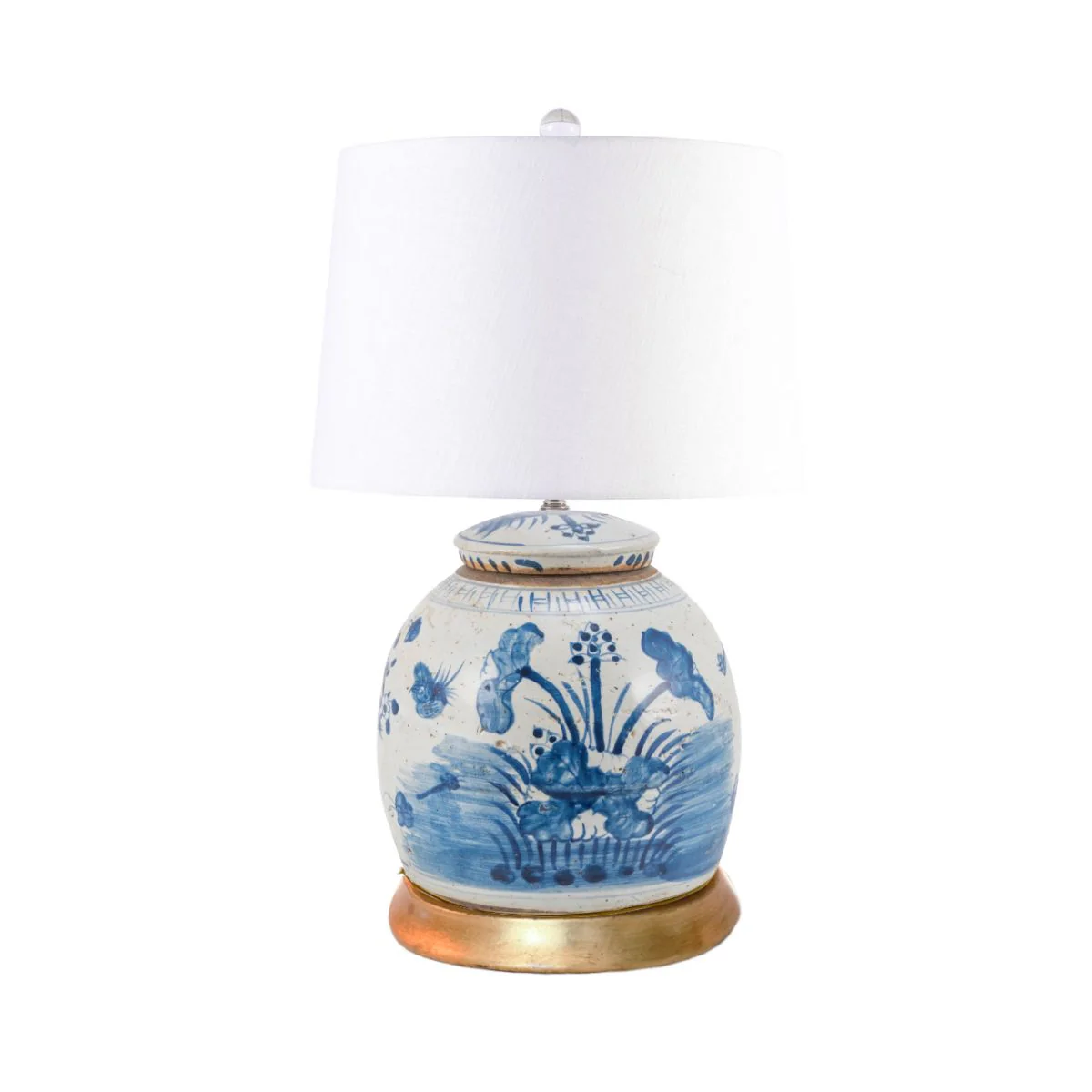 Legend of Asia Lamp Vintage Ming Jar Plum Lily Pad Gold Leaf Base