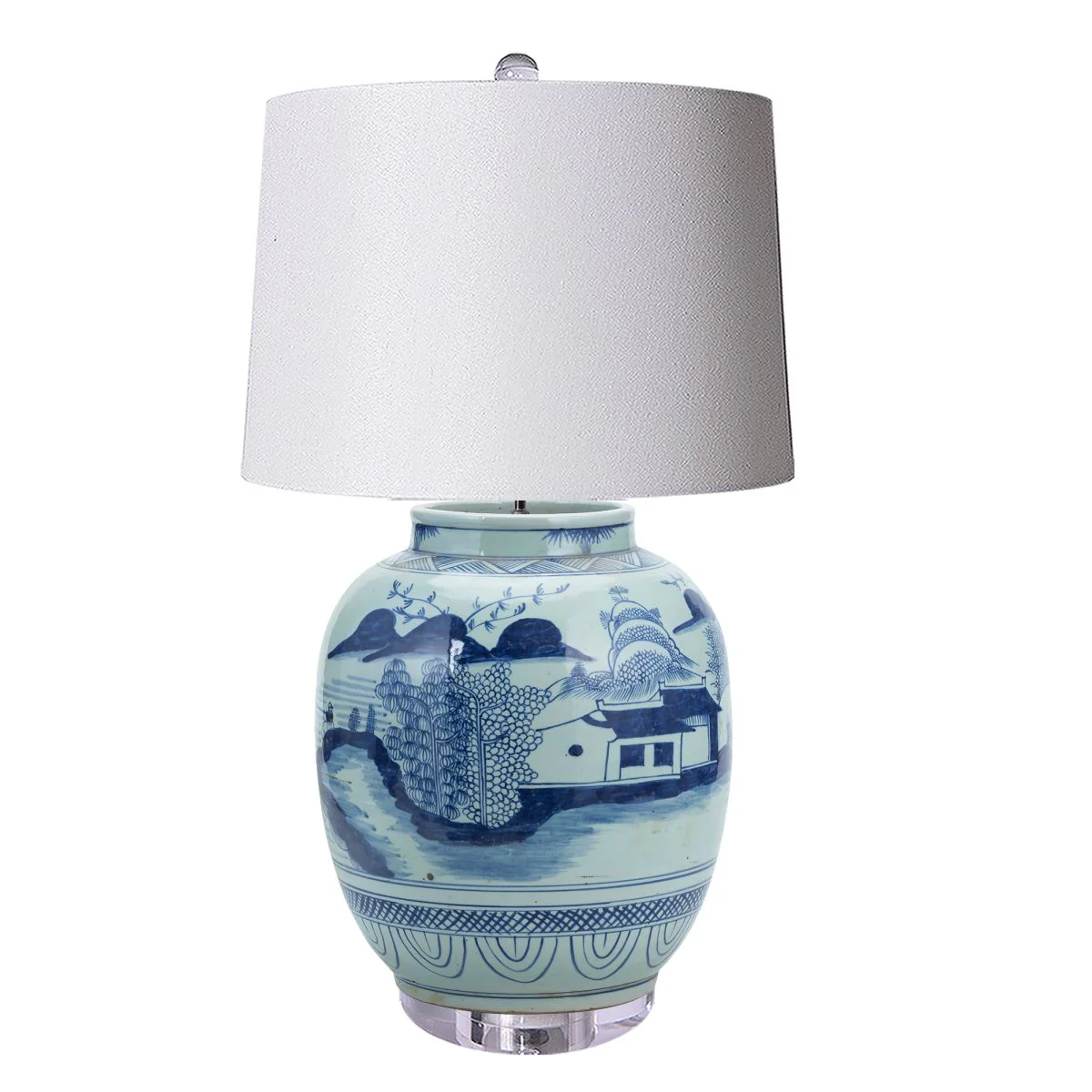 Legend of Asia Lamp With Mountain Village Lantern Jar