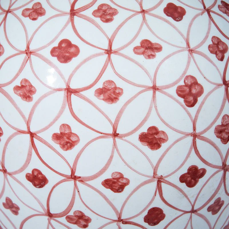 Legend of Asia Large Coral Red Coin Flower Temple Jar - Image 3