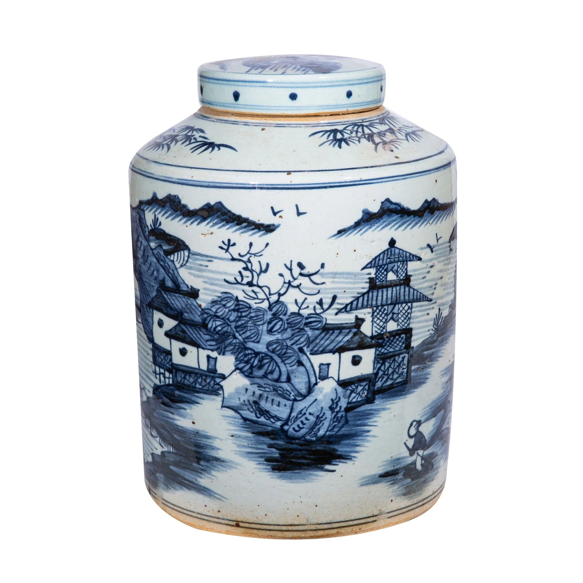 Legend of Asia Large Dynasty Tea Jar Landscape Motif