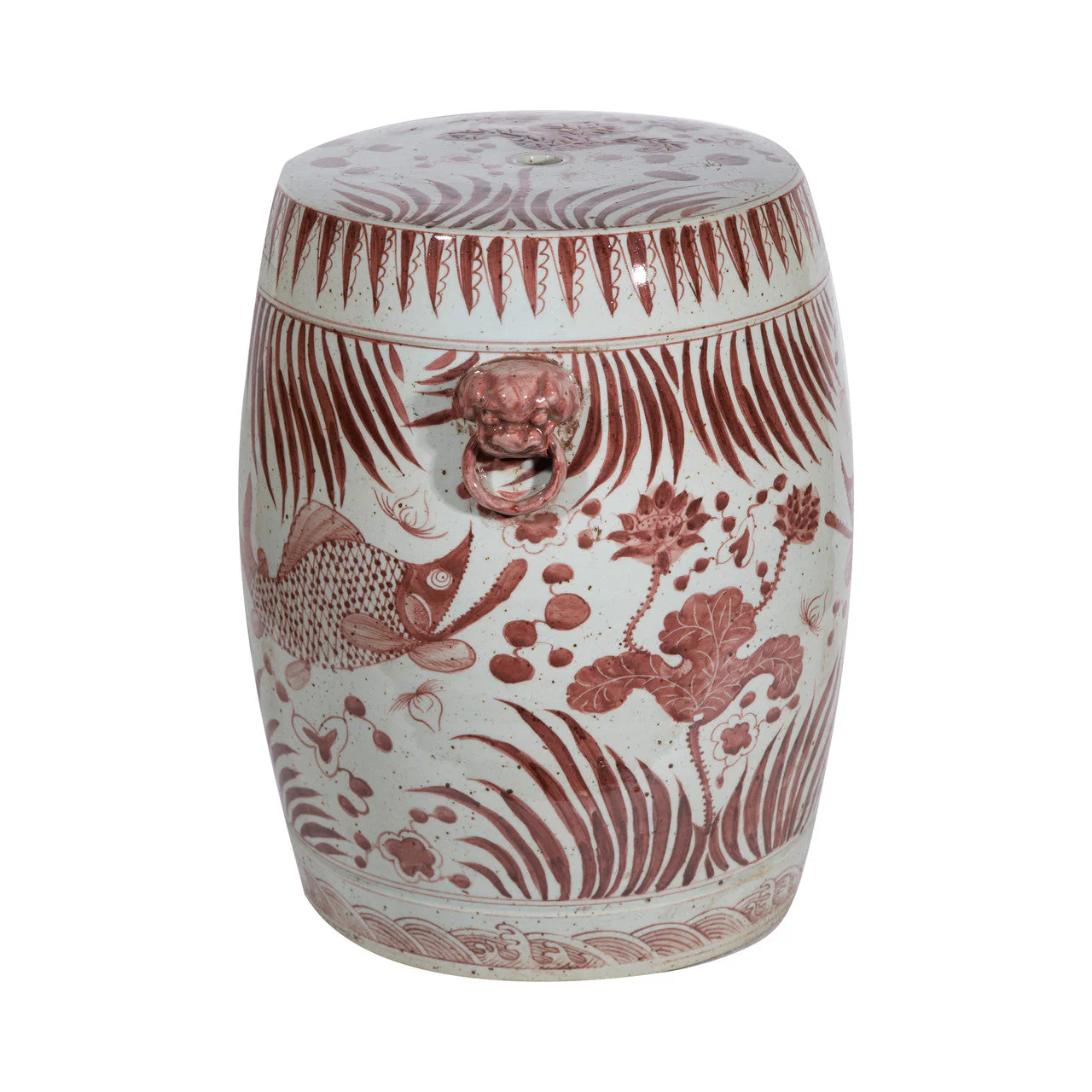 Legend of Asia Maroon Red Garden Stool Fish Motif