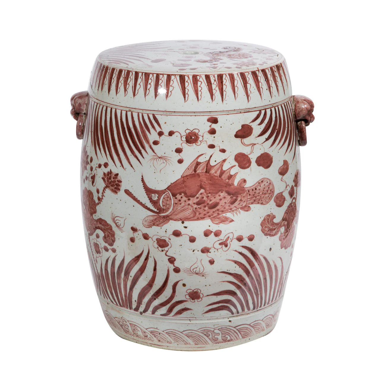 Legend of Asia Maroon Red Garden Stool Fish Motif - Image 2