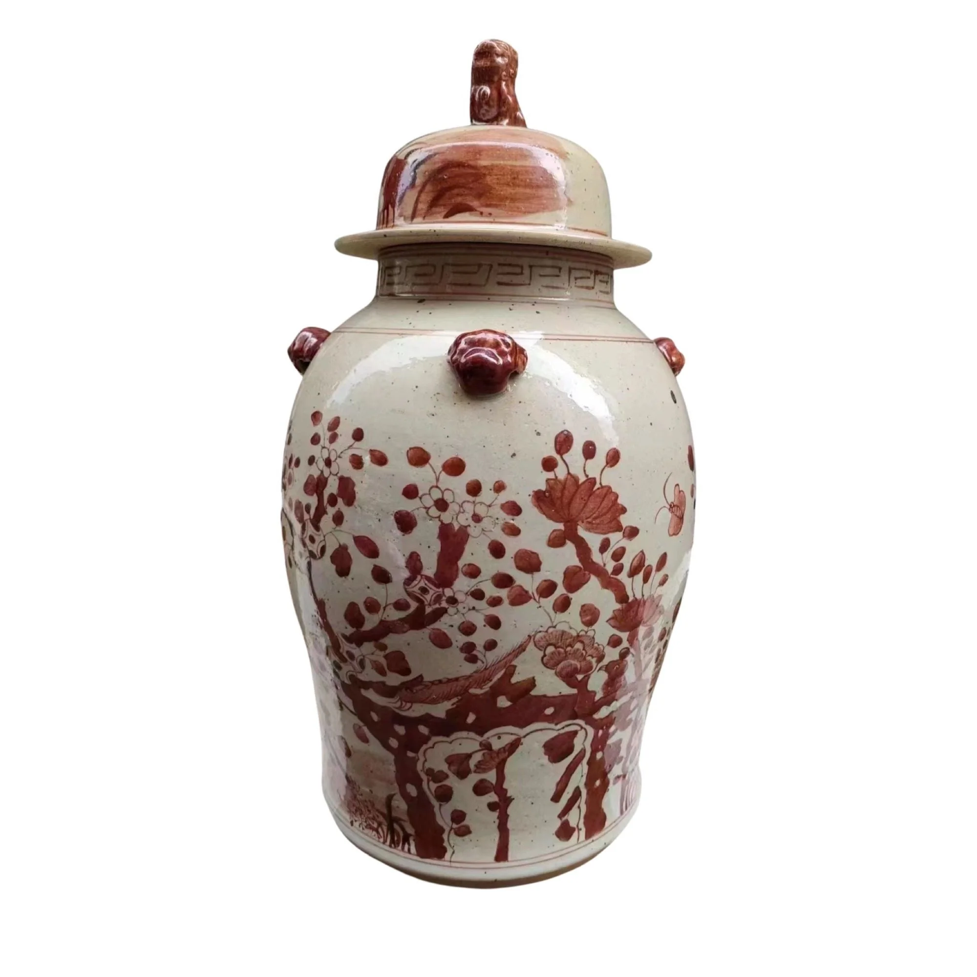 Legend of Asia Maroon Red Vintage Temple Jar Plum Lily Pad Motif - Small