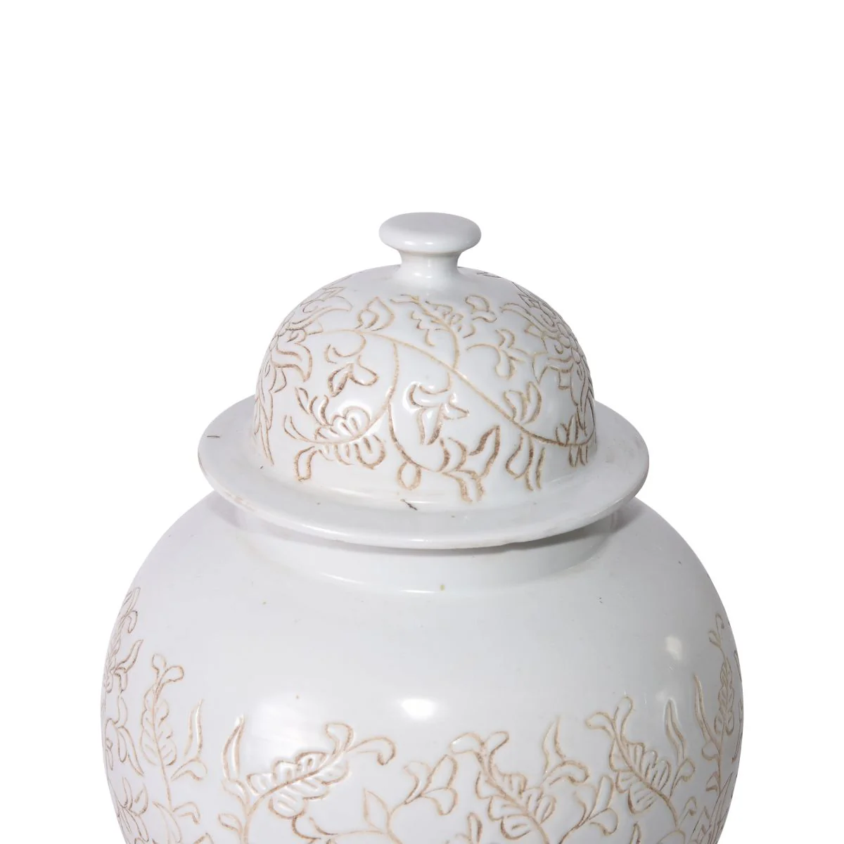 Legend of Asia Matte White Carved Floral Temple Jar - Image 2
